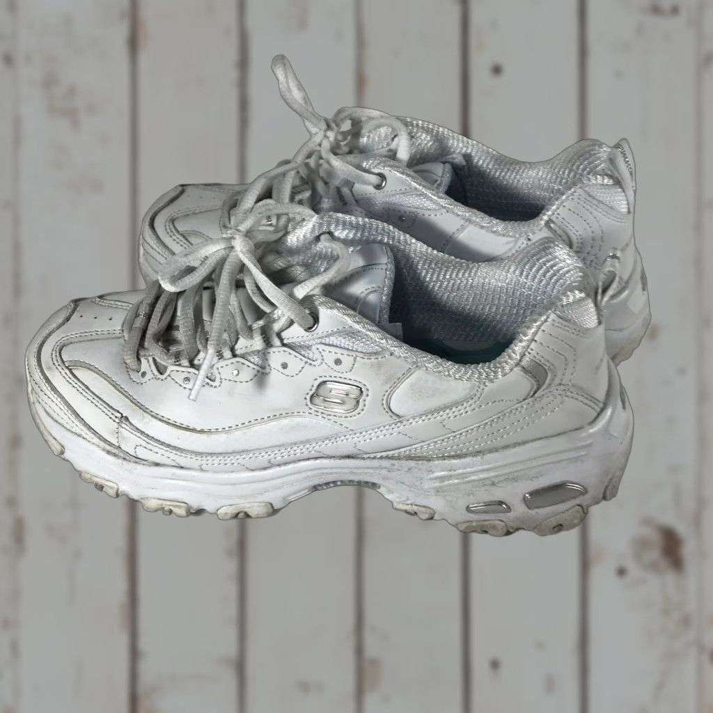 SKECHERS SKECHERS D'Lites White Leather/Synthetic Memory Foam Sneakers Womens Size 8 Athletic Comfort Low Top Size US 8 / IT 38 - 1 Thumbnail
