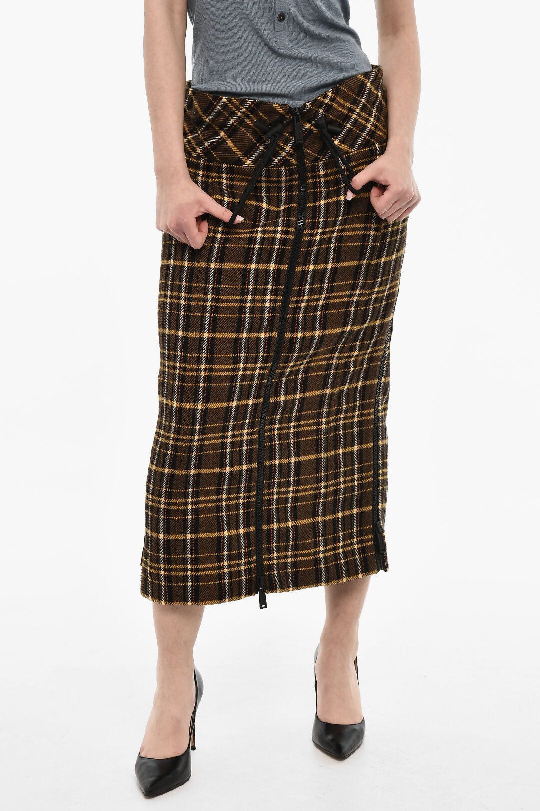 Dsquared2 Longuette Wool Skirt with Tartan Pattern and Side Zips Size XS / US 0-2 / IT 36-38 - 1 Thumbnail