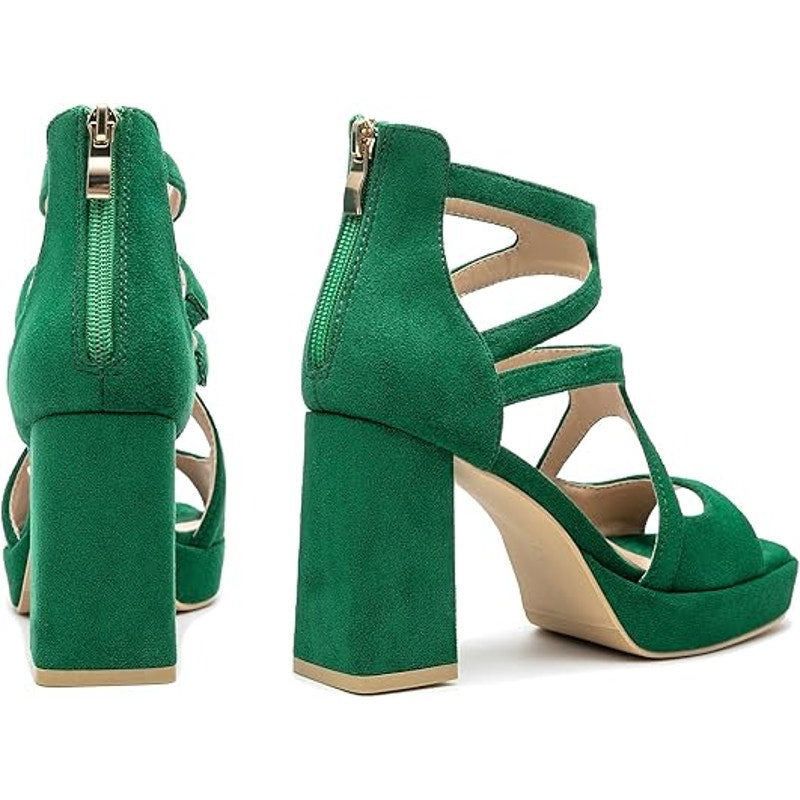 Other Risdoada Women's Size 8 Green Faux Suede Platform Heels Size US 8 / IT 38 - 2 Thumbnail