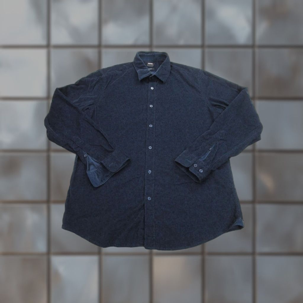 Vintage BOSS Hugo Boss Corduroy Shirt Mens XL Blue Floral Long Sleeve Button-Up Regular Fit Size US XL / EU 56 / 4 - 1 Thumbnail