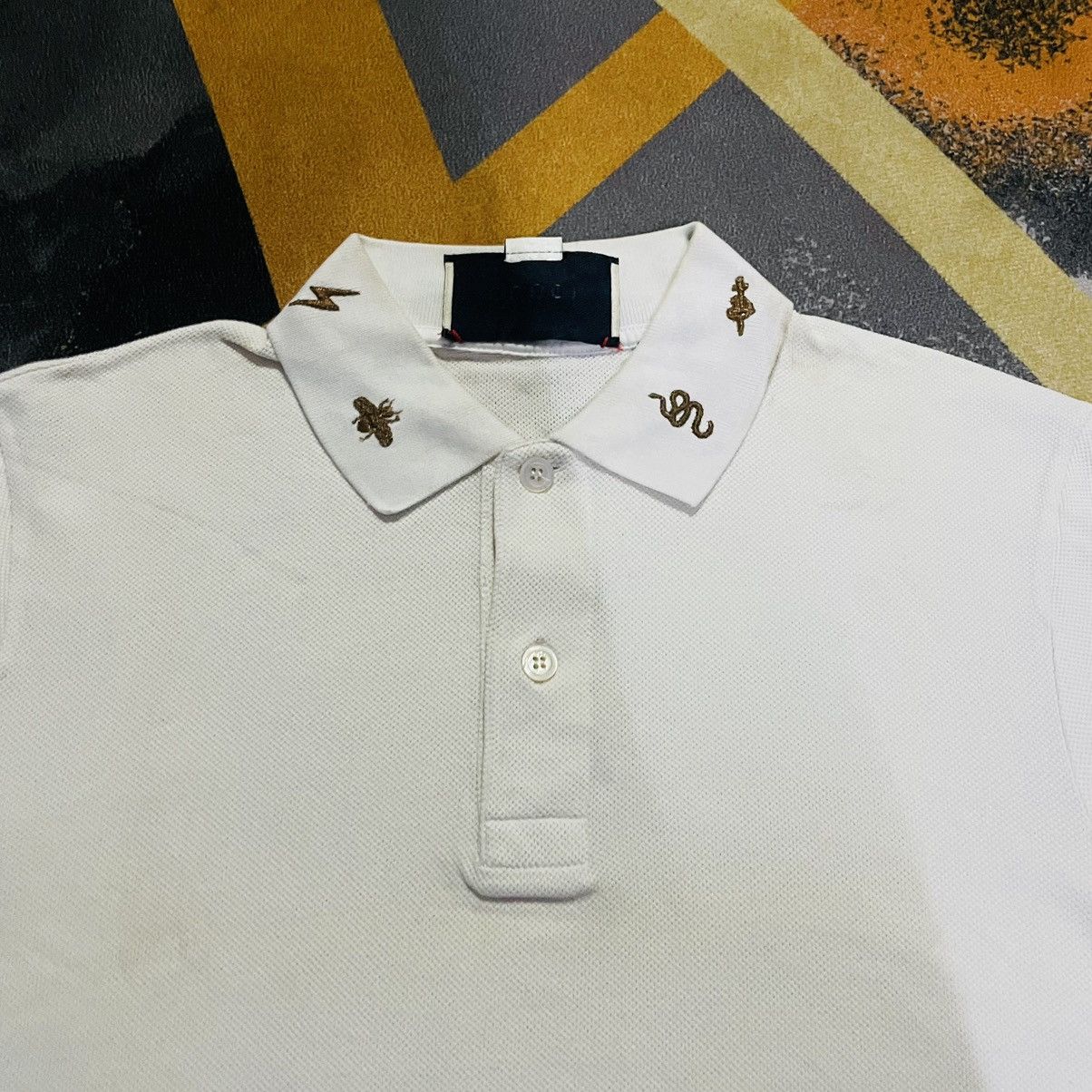 Gucci Gucci Men’s White Piquet Polo Gold Logo S.E Florence Size US S / EU 44-46 / 1 - 2 Thumbnail
