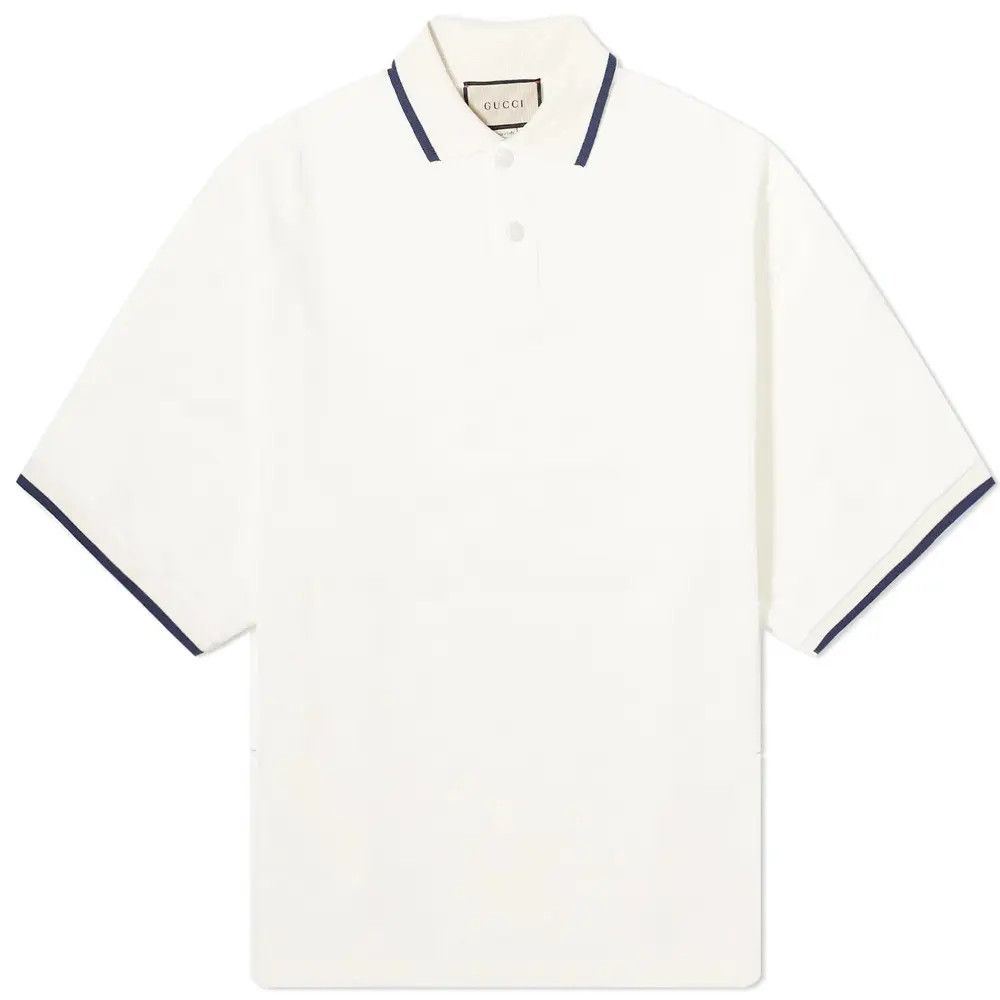 Gucci o1loc1c0126 768508 GG Flocked Print Cotton Polo Top in White Size US L / EU 52-54 / 3 - 2 Thumbnail