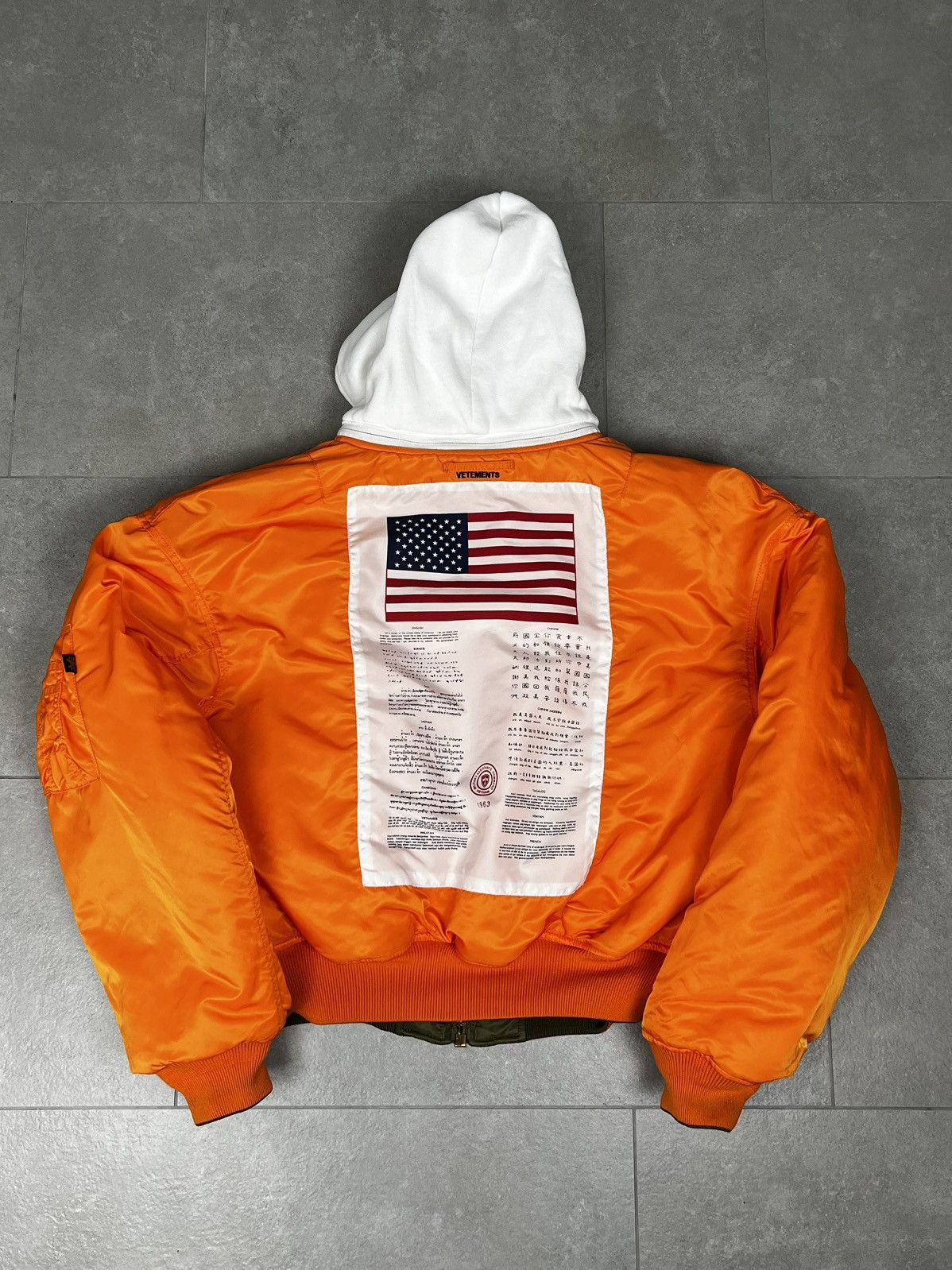 VETEMENTS SS18 Reversible Flag cropped bomber jacket