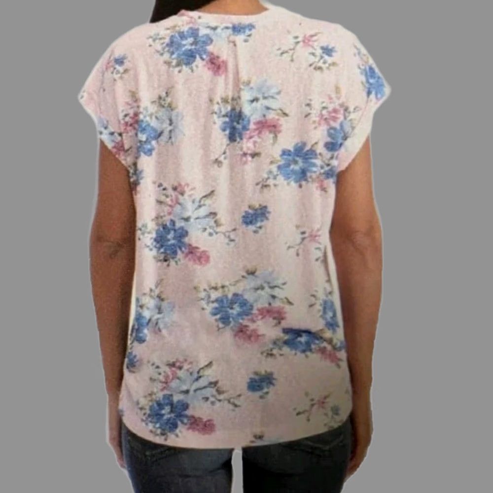 Vintage B COLLECTION BY BOBEAU Blouse Shirt Short Sleeve Pink Floral XL Womens V-Neck Knit Lightweight Casual Cubs? Size XL / US 12-14 / IT 48-50 - 1 Thumbnail