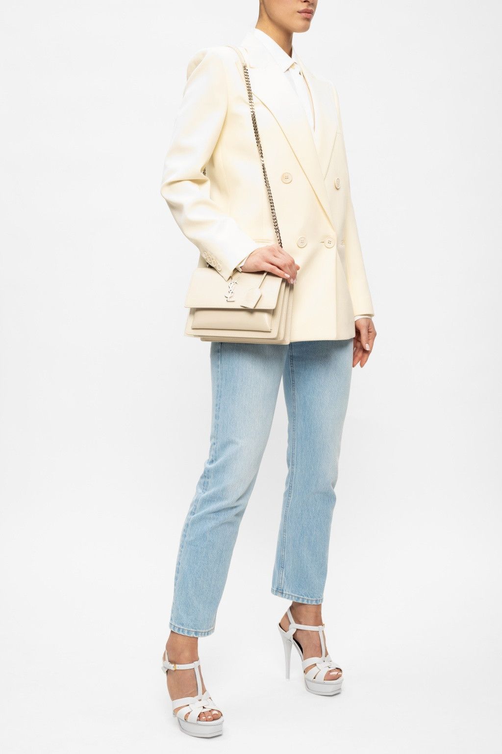 Saint Laurent Paris o1s1wg111024 Tribute Platform Sandals Smooth Leather White Size US 11.5 / IT 41.5 - 3 Thumbnail