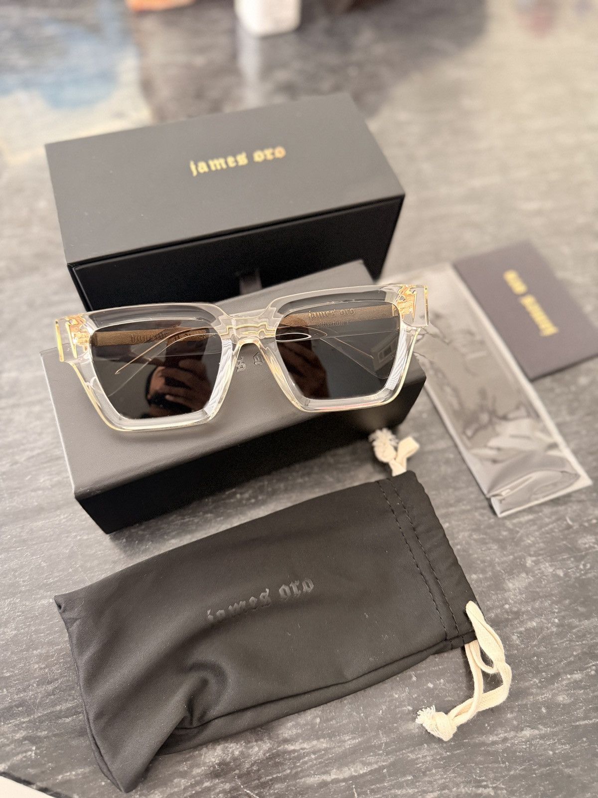 James Oro James Oro Clear Frame Sunglasses with Gold Accents Size ONE SIZE - 2 Thumbnail
