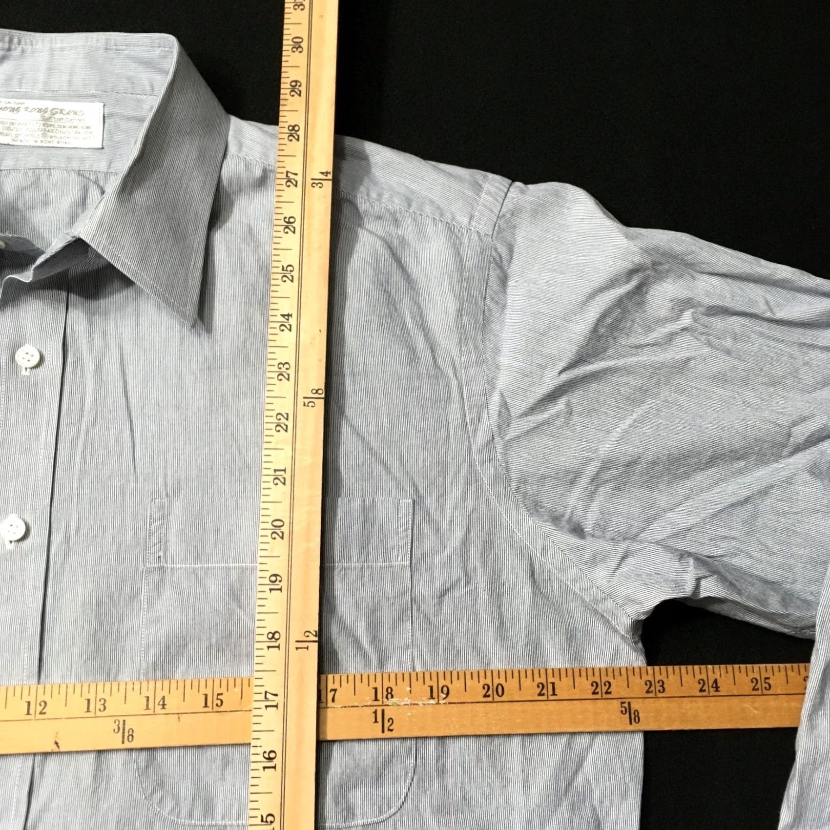 Vintage HONG KONG GRAND Dress Shirt Long Sleeve Gray Size L Cotton Striped Button Collar Mens Regular Modern Classic Size 42R - 4 Thumbnail