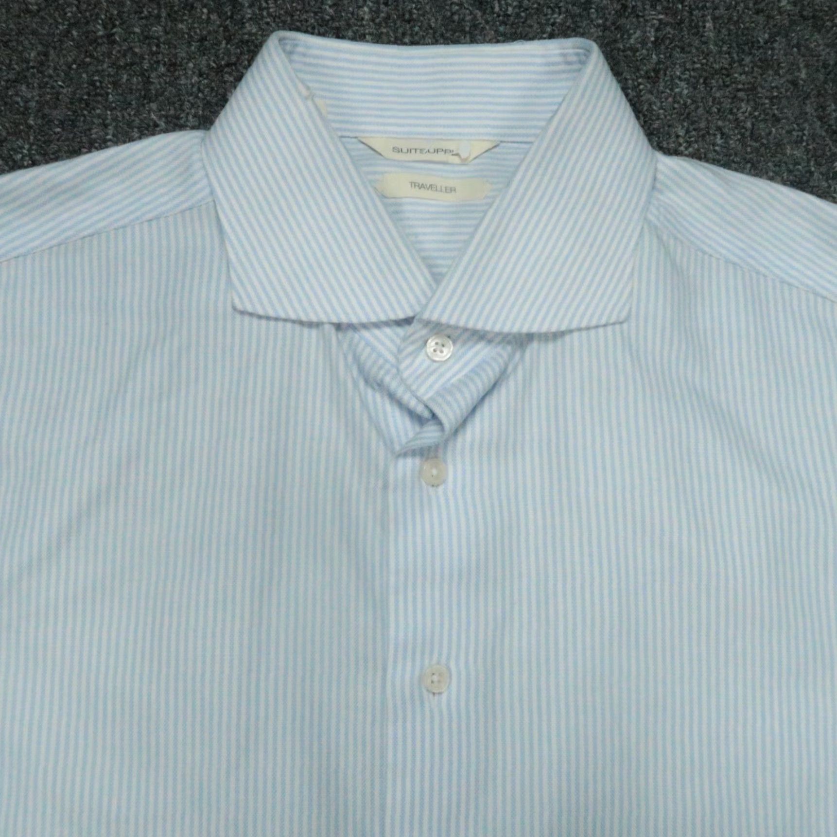 Suitsupply Suitsupply Shirt Mens Large 16.5 White Blue Striped Traveller Extra Slim Fit Shirt Mens Large White Striped Size US L / EU 52-54 / 3 - 2 Thumbnail