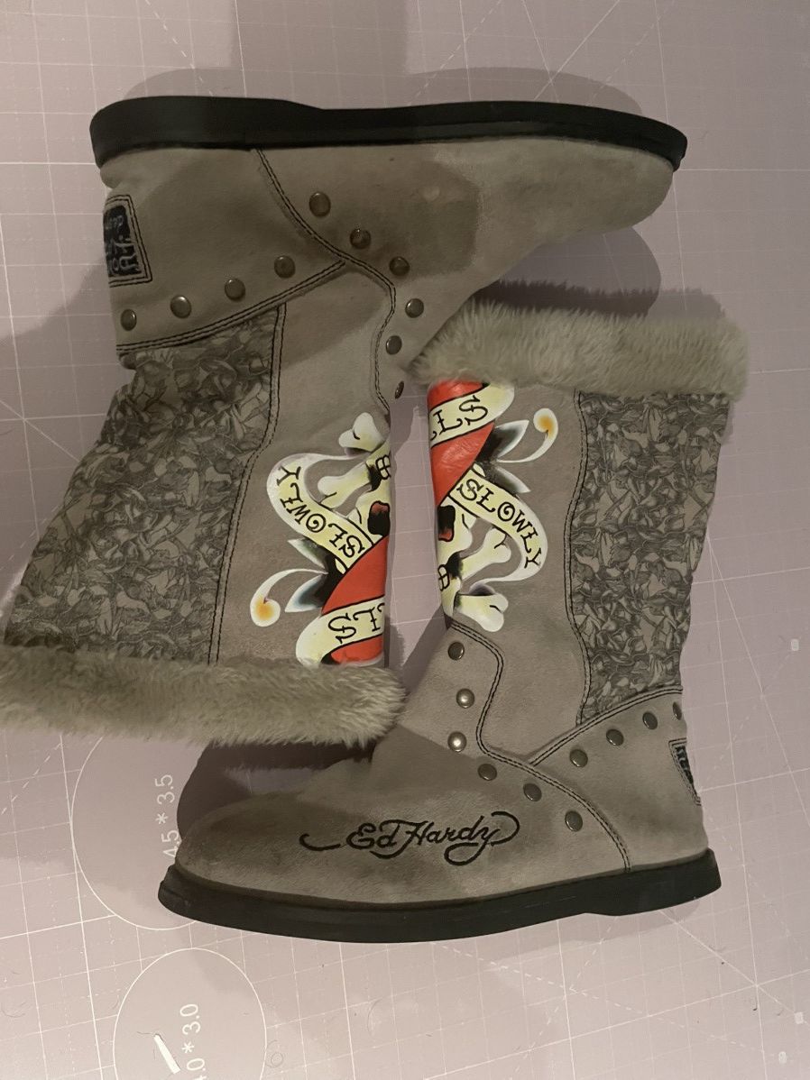Christian Audigier Ed hardy Fur Boots Size US 8.5 / EU 41-42 - 4 Thumbnail