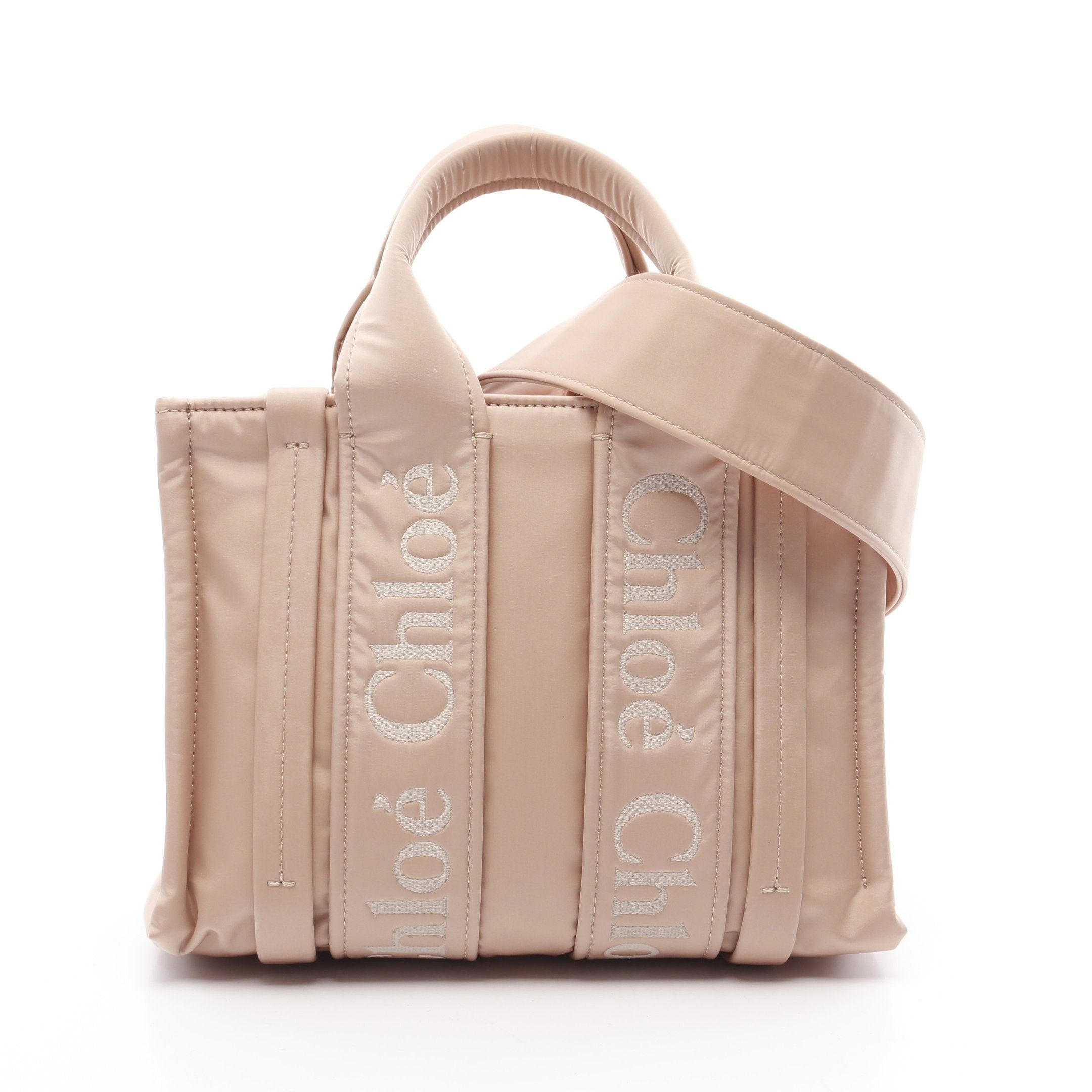 Chloe Chloe Woody Small Handbag Tote Bag Nylon Pink Beige Size ONE SIZE - 1 Thumbnail