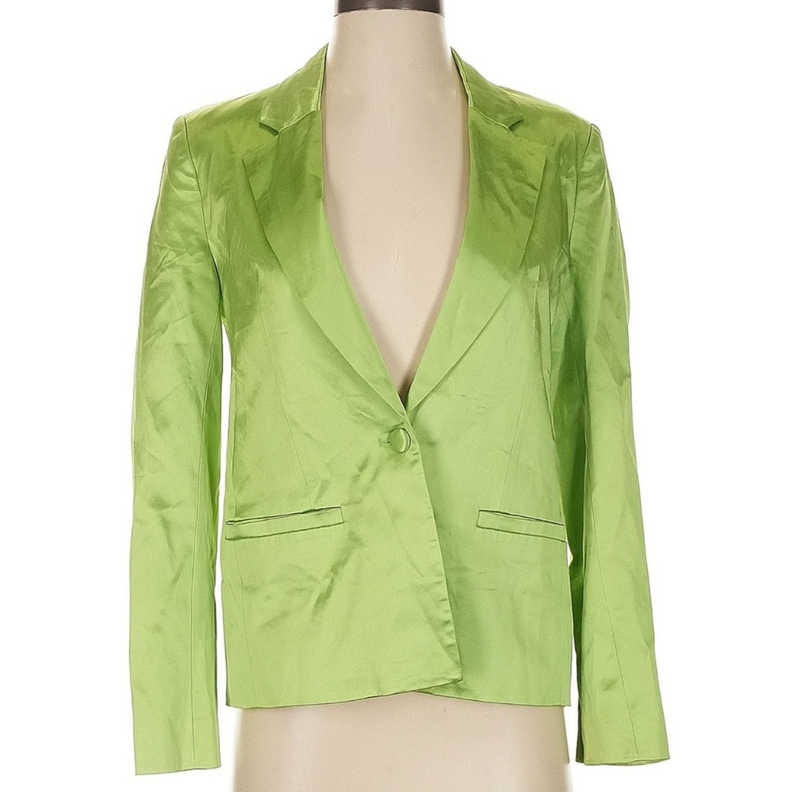 Staud Staud Madden Blazer - Size XS - Moss Green Stretch Satin Size XS / US 0-2 / IT 36-38 - 4 Thumbnail