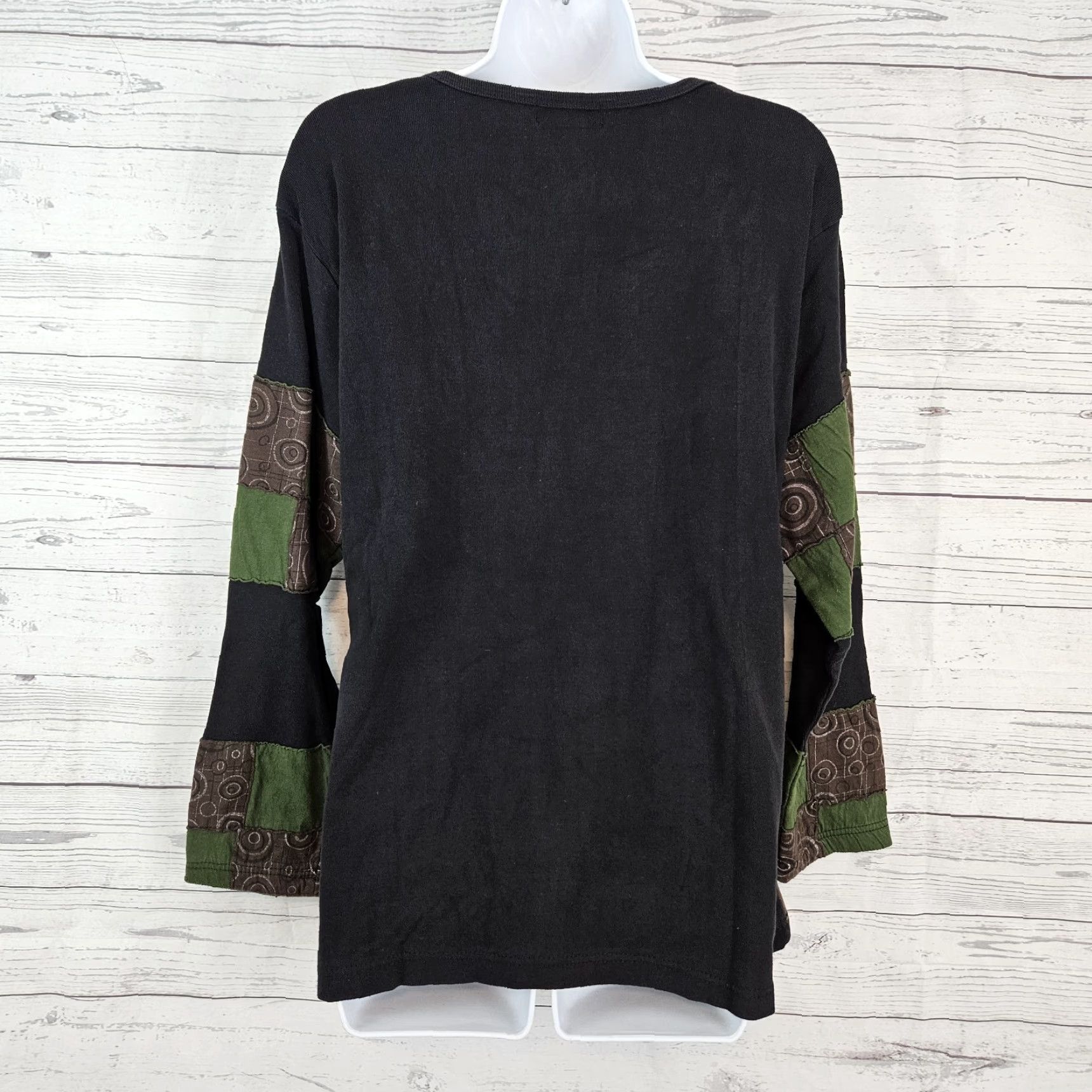 Vintage Agan Traders Womens Top 2XL Black Cotton Long Sleeve Patchwork Boho Embroidered Shirt Size XXL / US 16-18 / IT 52-54 - 4 Thumbnail