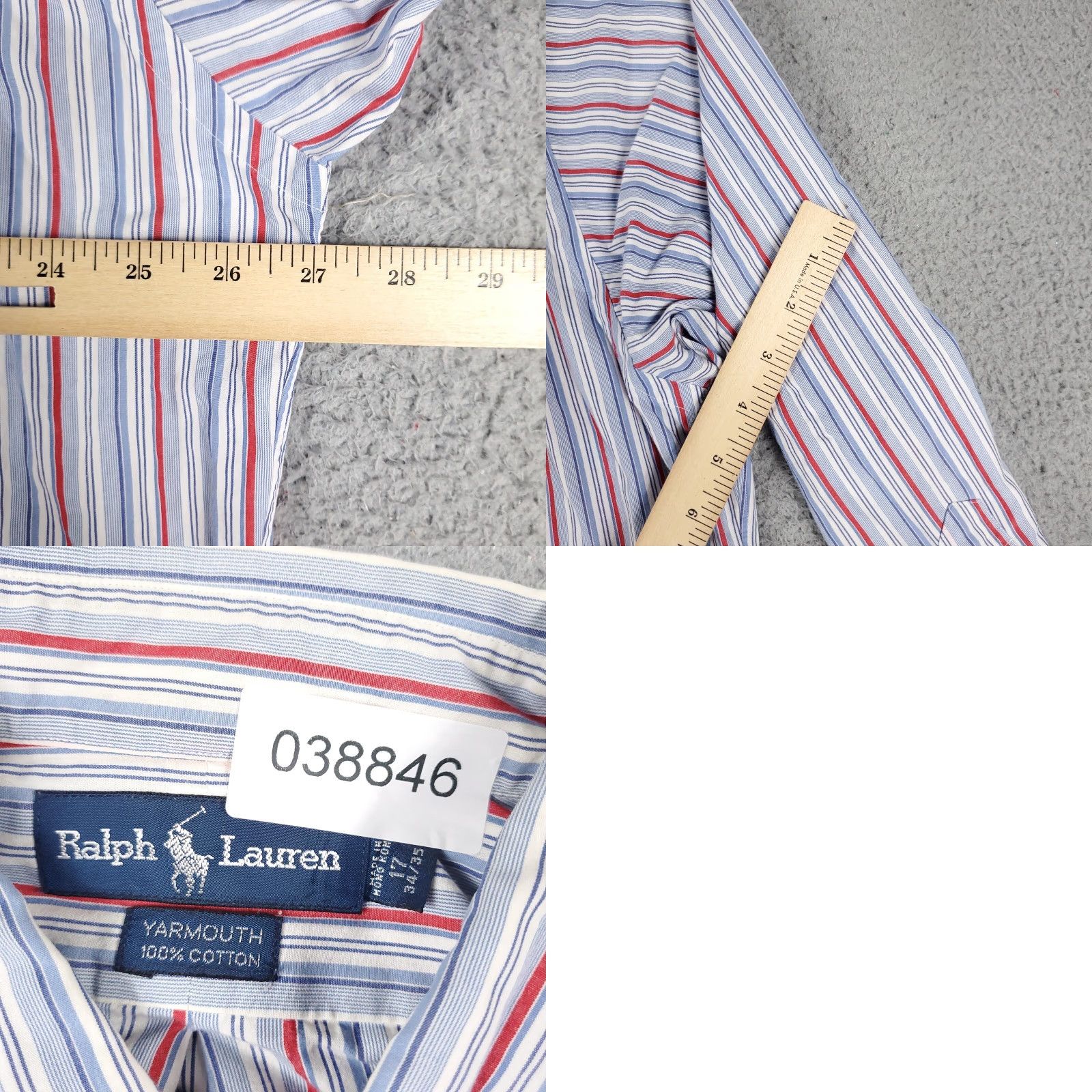 Ralph Lauren Ralph Lauren Dress Shirt Mens 17 Blue Red Striped Long Sleeve Button Down Classic Size 46R - 8 Thumbnail