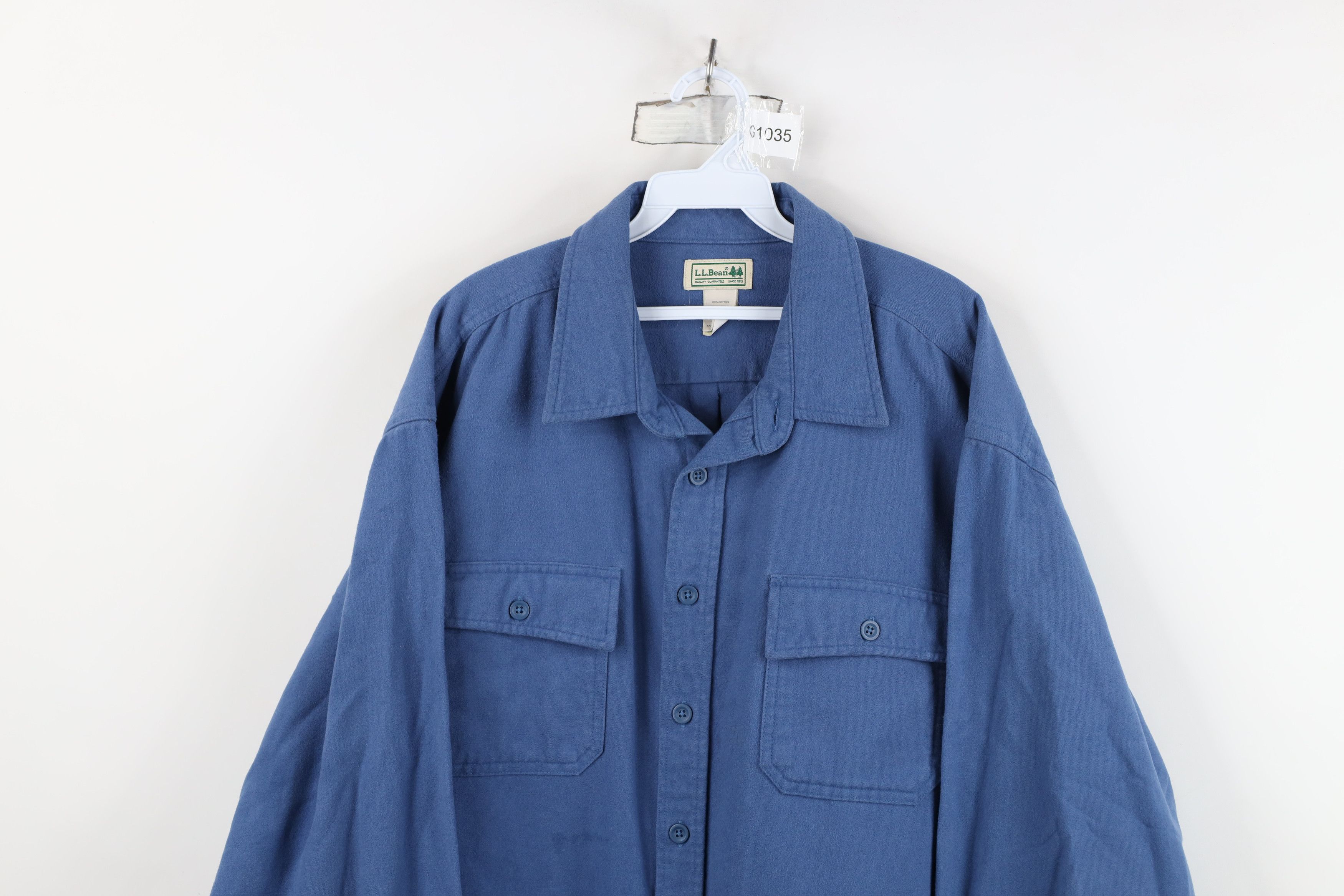 L.L. Bean Vintage 90s LL Bean Heavy Chamois Cloth Button Shirt Blue Size US XXL / EU 58 / 5 - 2 Thumbnail