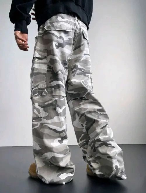 VIBE Y2K Vintage Streetwear White Camo Cargo Baggy Jeans sh Size US 33 - 2 Thumbnail