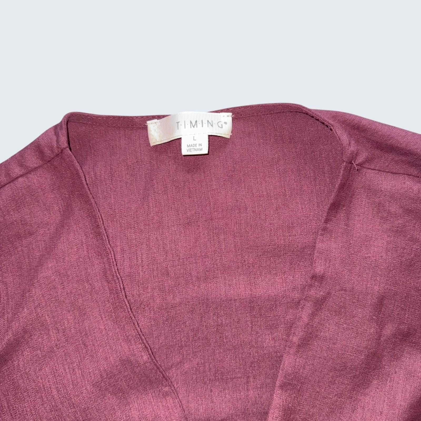 Other Timing Women Burgundy Twist Front Crop Top Flutter Sleeve L Size L / US 10 / IT 46 - 3 Thumbnail