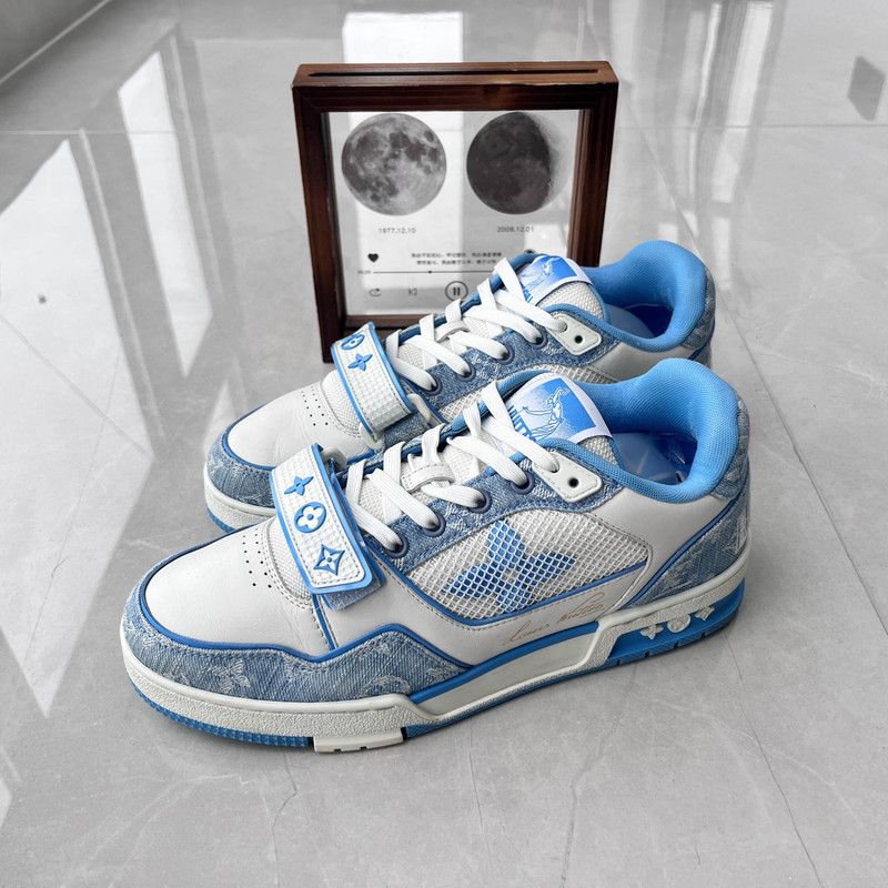 Louis Vuitton Louis Vuitton Trainer Blue and White Low-Top Sneakers 0089 Size US 8.5 / EU 41-42 - 1 Thumbnail