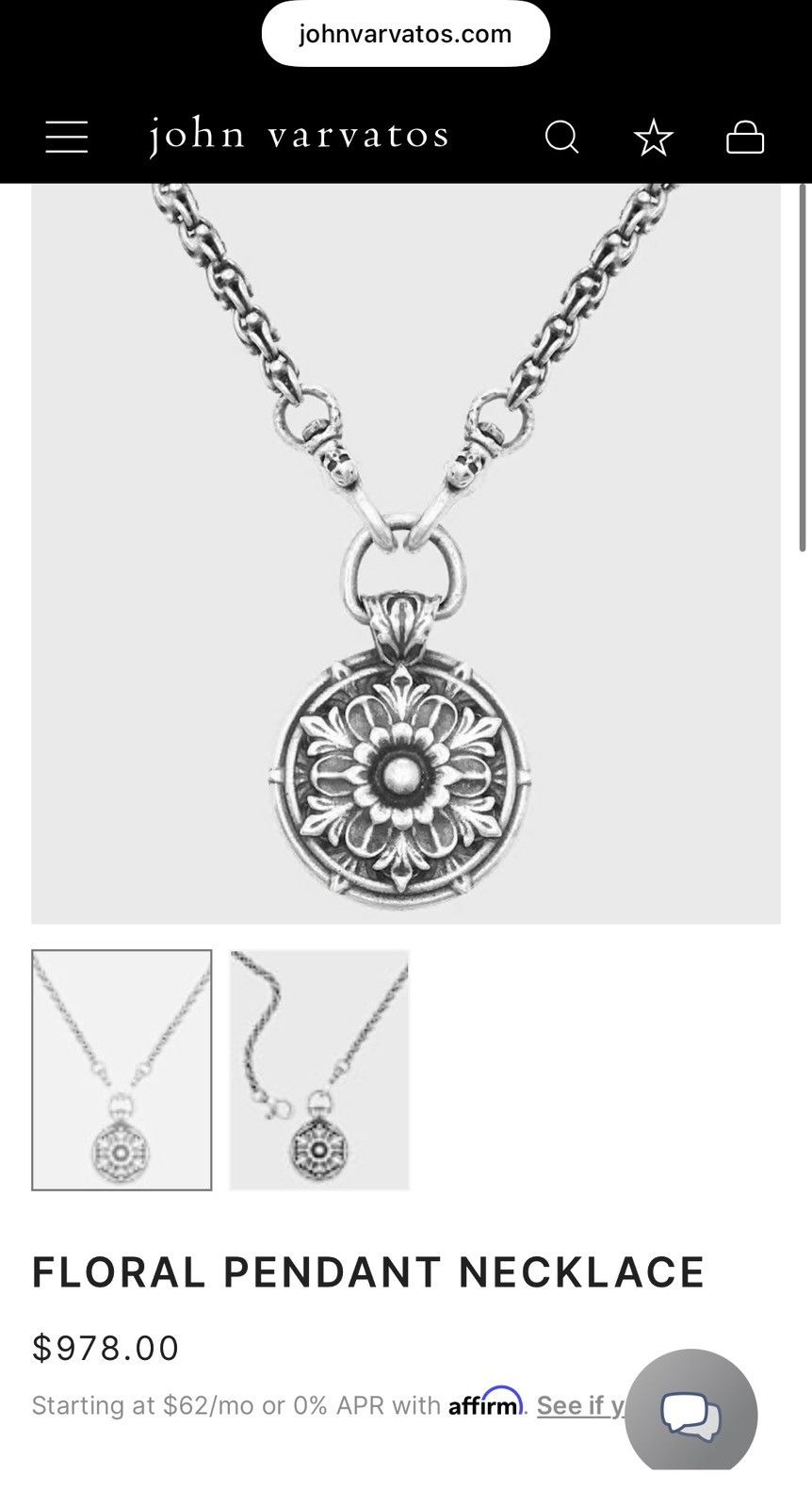 John Varvatos Sterling Silver Floral Pendant Necklace. Size ONE SIZE - 2 Thumbnail