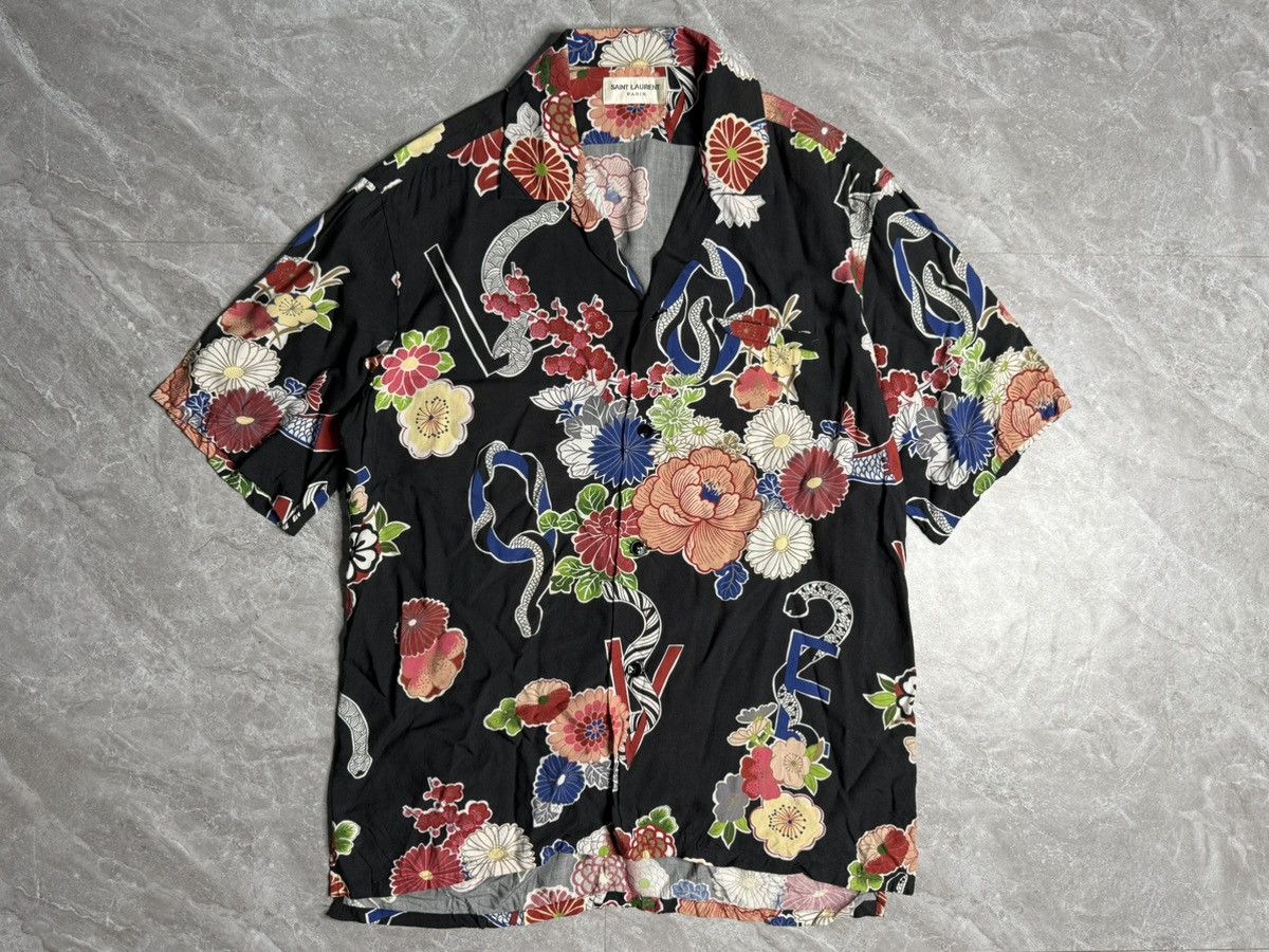 Saint Laurent Paris SLP x Hedi Slimane Floral Love Print Bowling Shirt Size US S / EU 44-46 / 1 - 1 Thumbnail