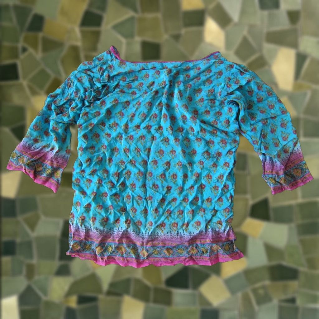 Vintage Vintage Silk Blue Pink Paisley Floral 3/4 Sleeve Tunic Peasant Blouse S Nike Shirt Size S / US 4 / IT 40 - 1 Thumbnail