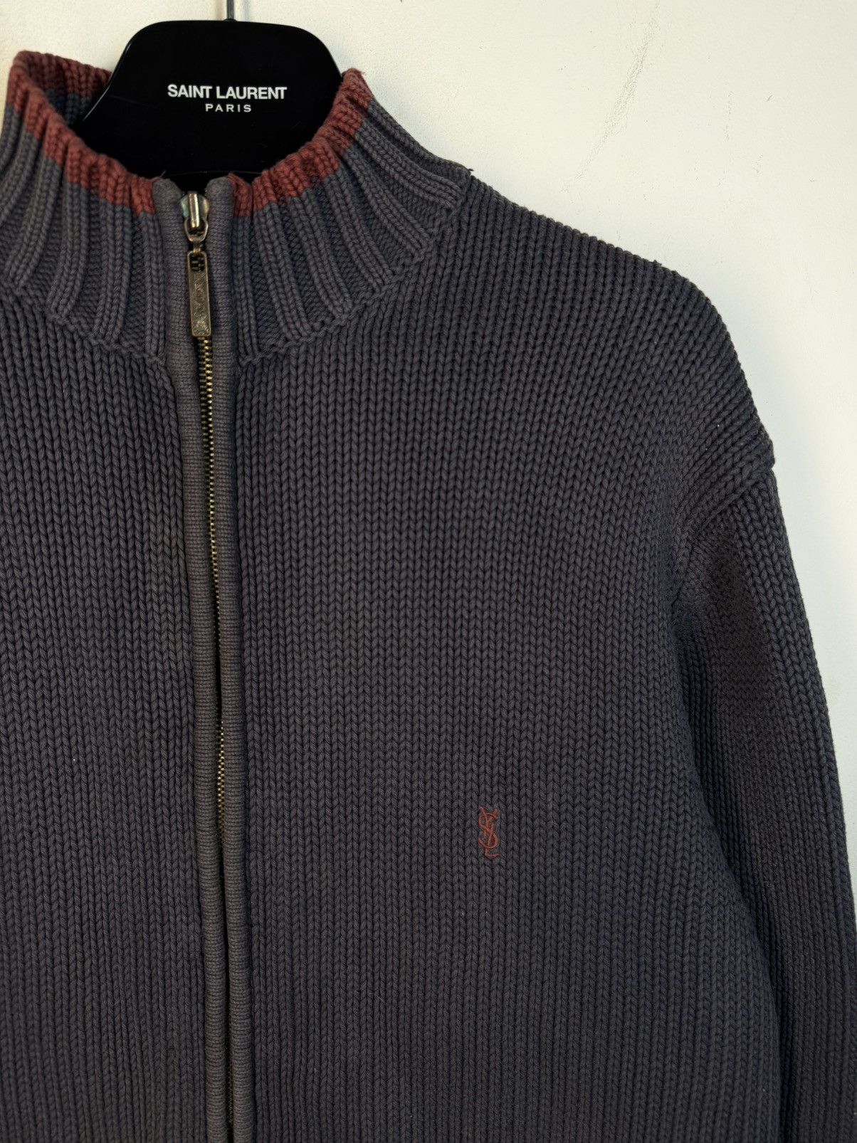 Yves Saint Laurent Heavy Turquoise YSL Sweater Zip Knit Thick Sweatshirt Size US L / EU 52-54 / 3 - 1 Thumbnail