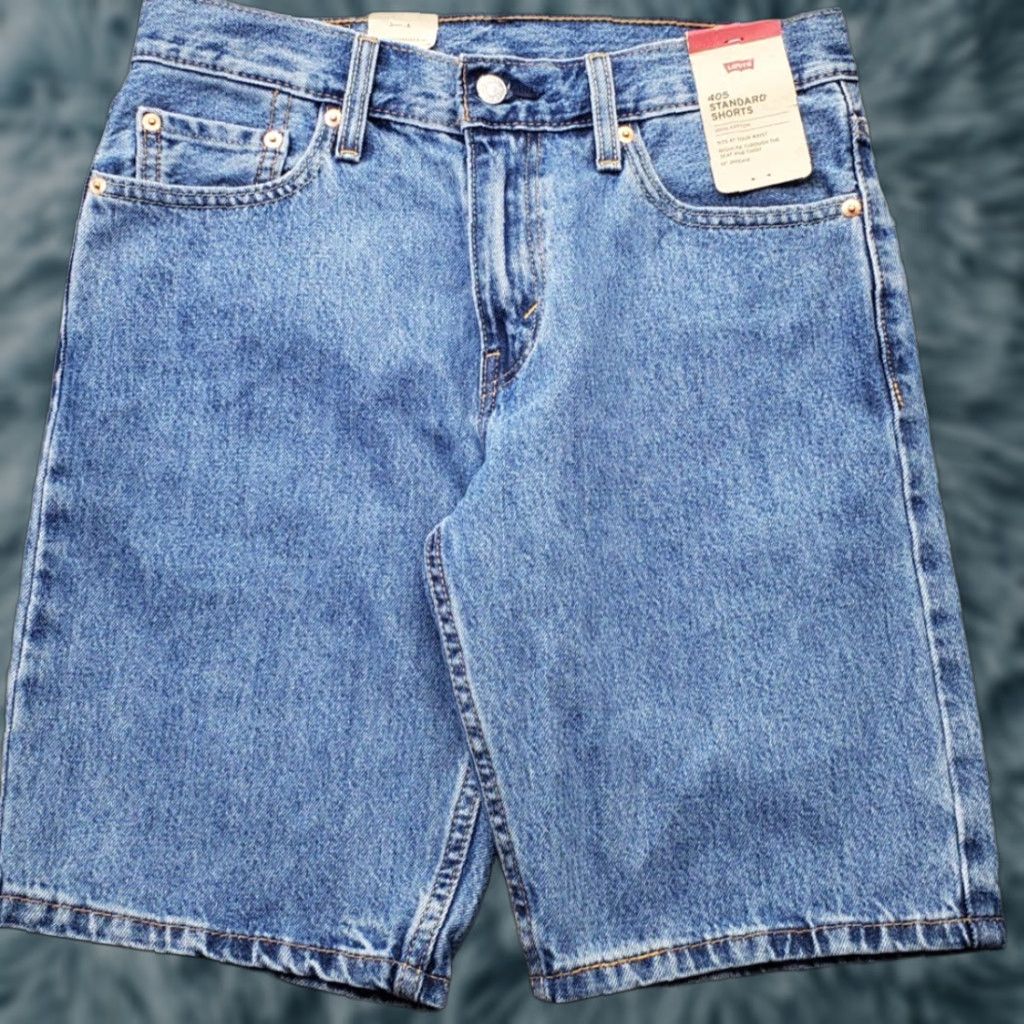 Levi's Levi's 405 Standard Jean Shorts Mens 30 Blue Denim Stretch Medium Wash Bermuda Casual Mens Size 30 Blue Denim 9" Inseam White Tab Size US 30 / EU 46 - 1 Thumbnail
