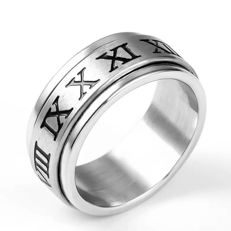 Jewelry × Vintage Silver Roman Numerals Ring Size 7-12 Size ONE SIZE - 1 Thumbnail