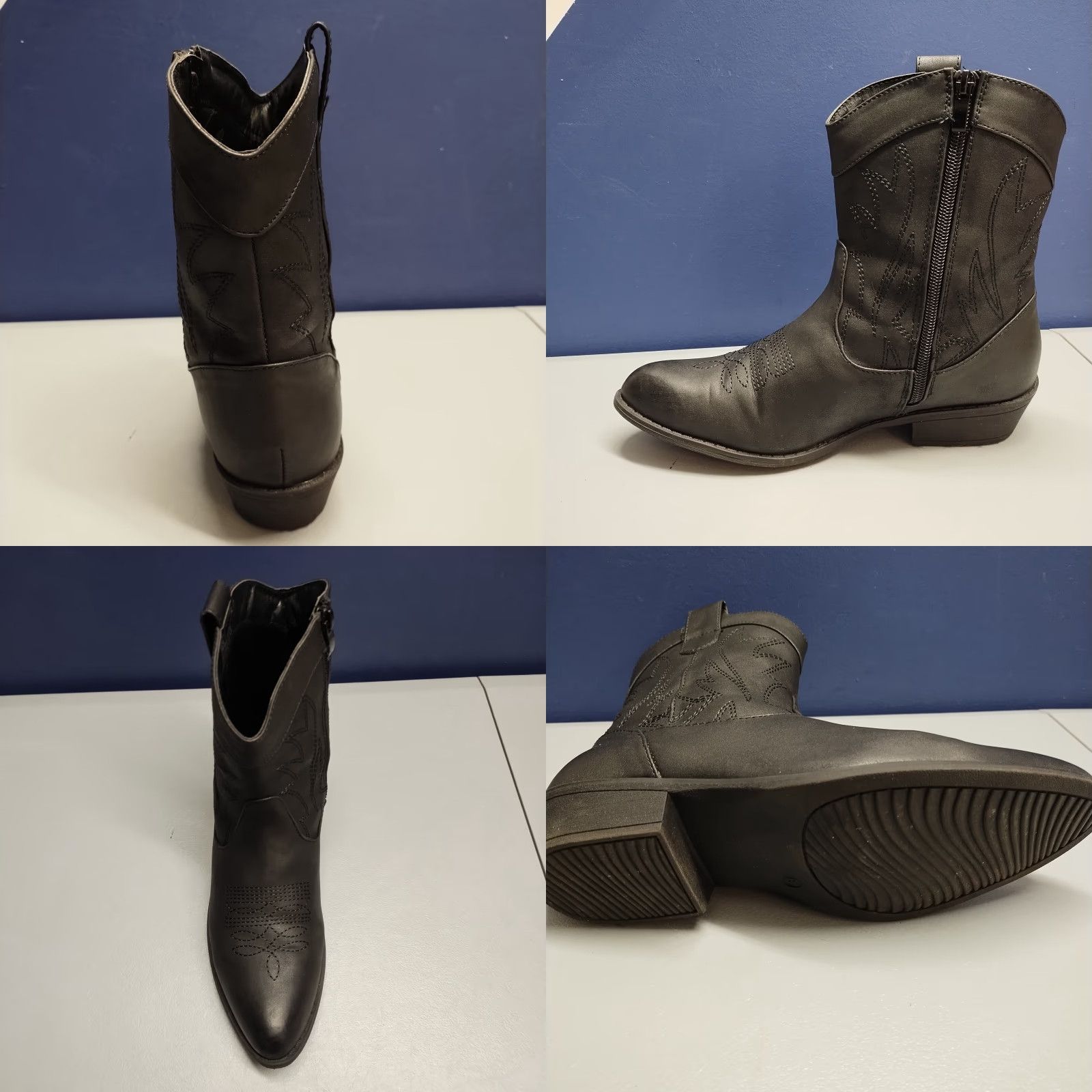 Vintage PEPPEP Western Ankle Boots Womens Size 8 Black Pointed Toe Side Zipper Block Heel - Womens - Size 8 - Black - Western - Casual - Fall Winter Size US 8 / IT 38 - 9 Thumbnail