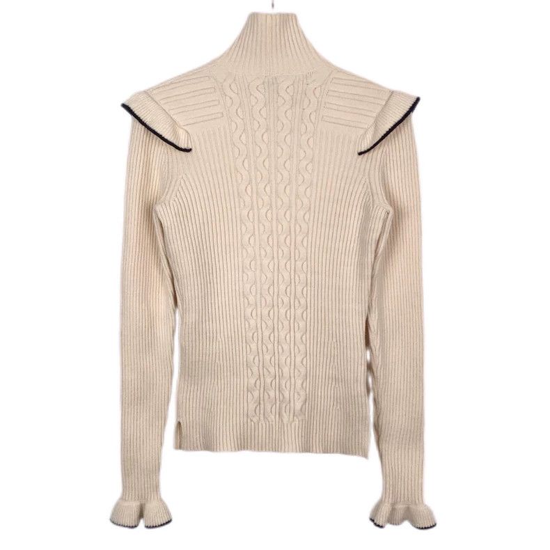 Fendi FENDI Lace design beige stand collar wool knitted sweater Size XXS / US 00 / IT 34 - 2 Thumbnail
