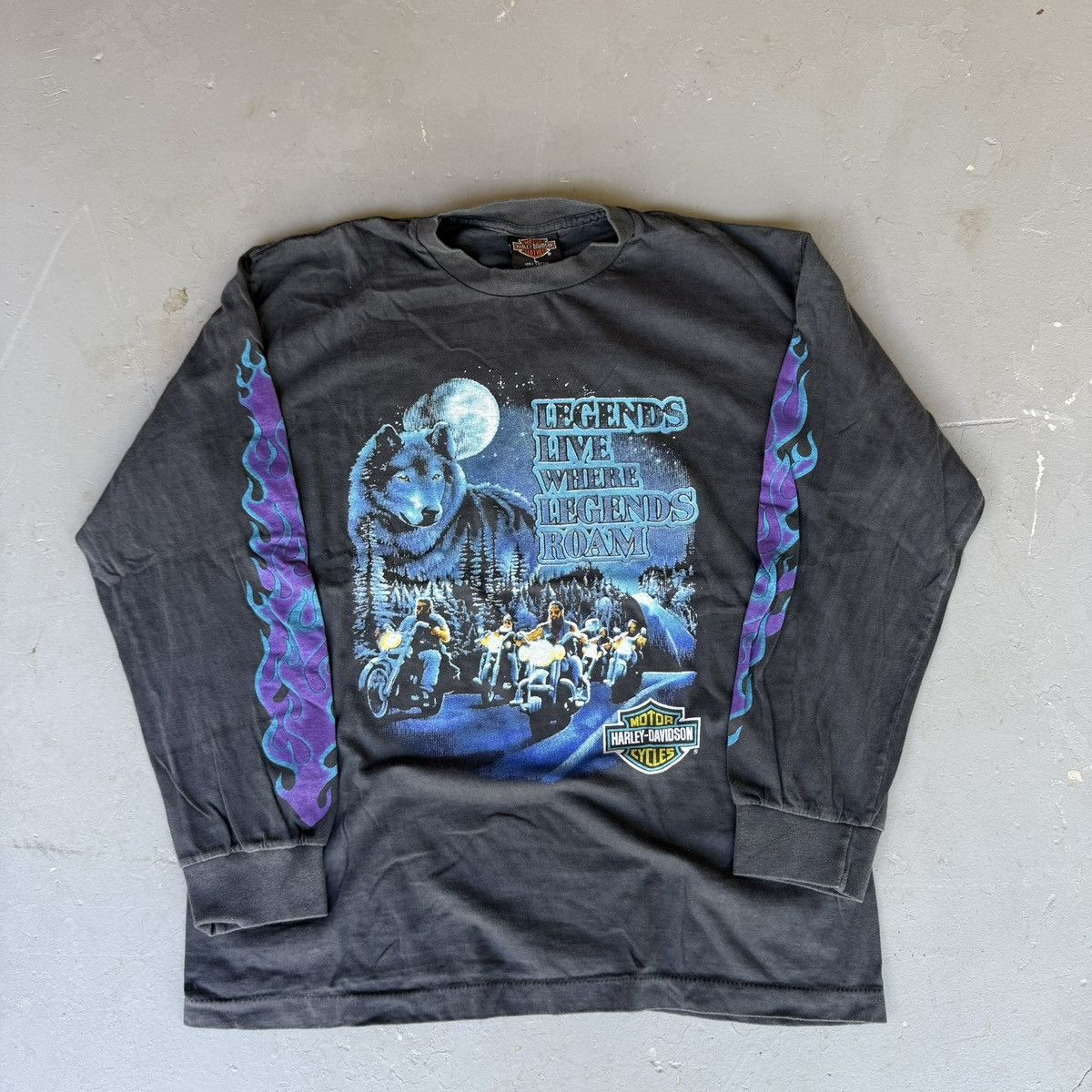 Harley davidson 90s longsleeve flames faded tee