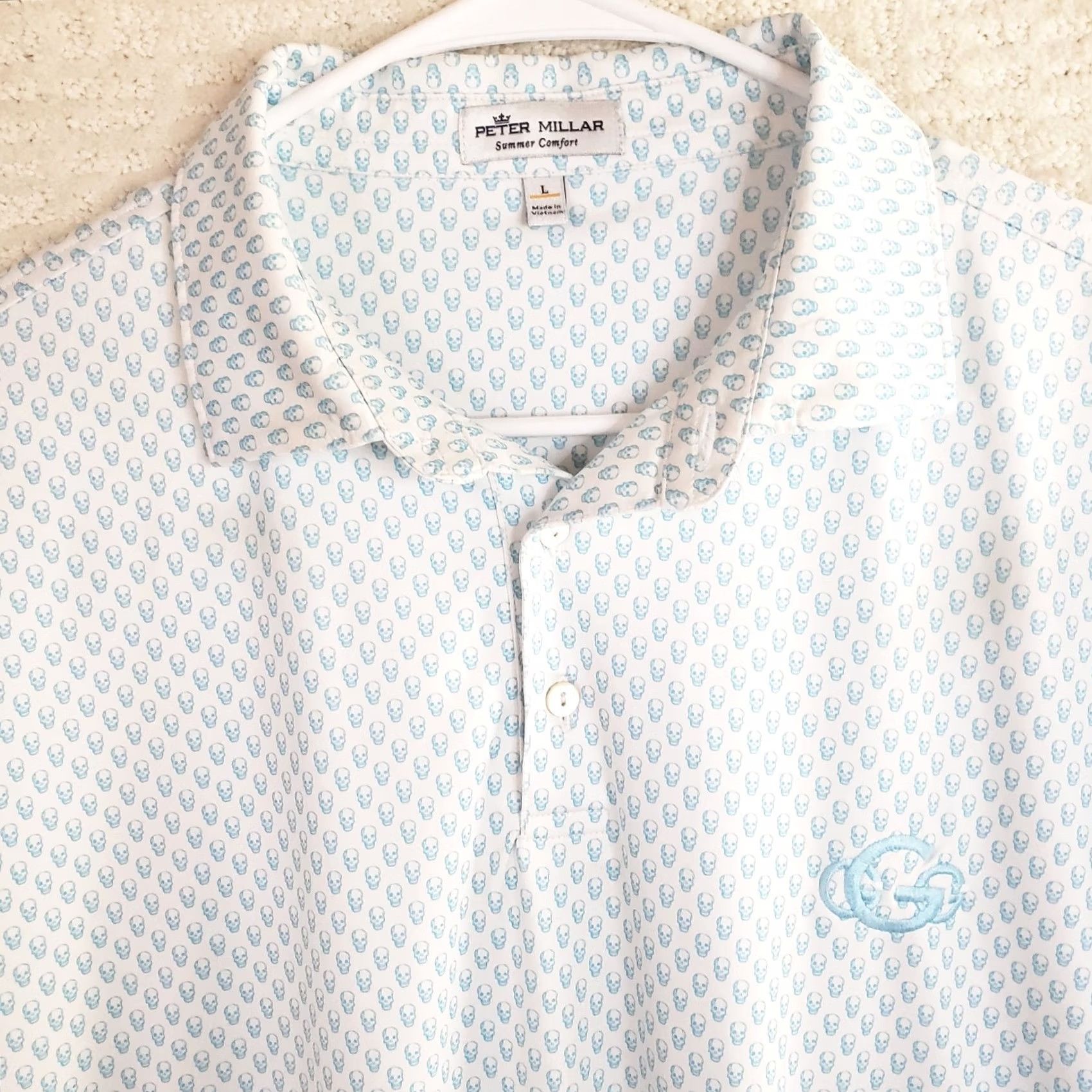 Peter Millar Peter Millar Summer Comfort Shirt Mens L White Polo Stretch Skull Geometric Pattern Golf Tee Size US L / EU 52-54 / 3 - 3 Thumbnail