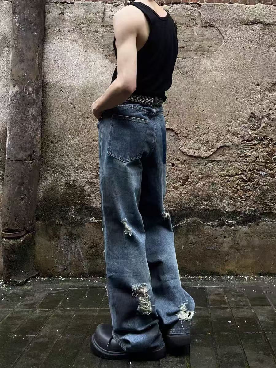 Japanese Brand × Jean Dirty Blue Destroyed Reverse Pocket Washed Ripped Jeans Size US 32 / EU 48 - 3 Thumbnail