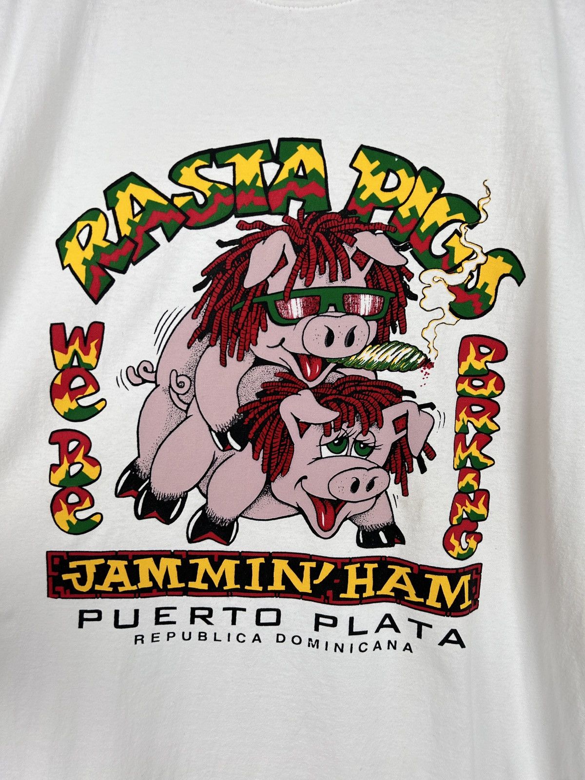 Bob Marley 90s Vintage Rasta Pigs Jammin' Ham Funny Humor T-Shirt Size US XL / EU 56 / 4 - 2 Thumbnail