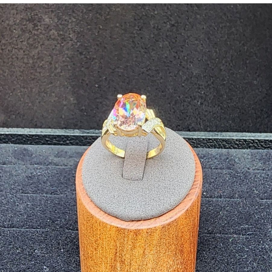Vintage Vintage Fire Mystic Topaz Diamond 14k YG Cocktail Ring Size ONE SIZE - 3 Thumbnail