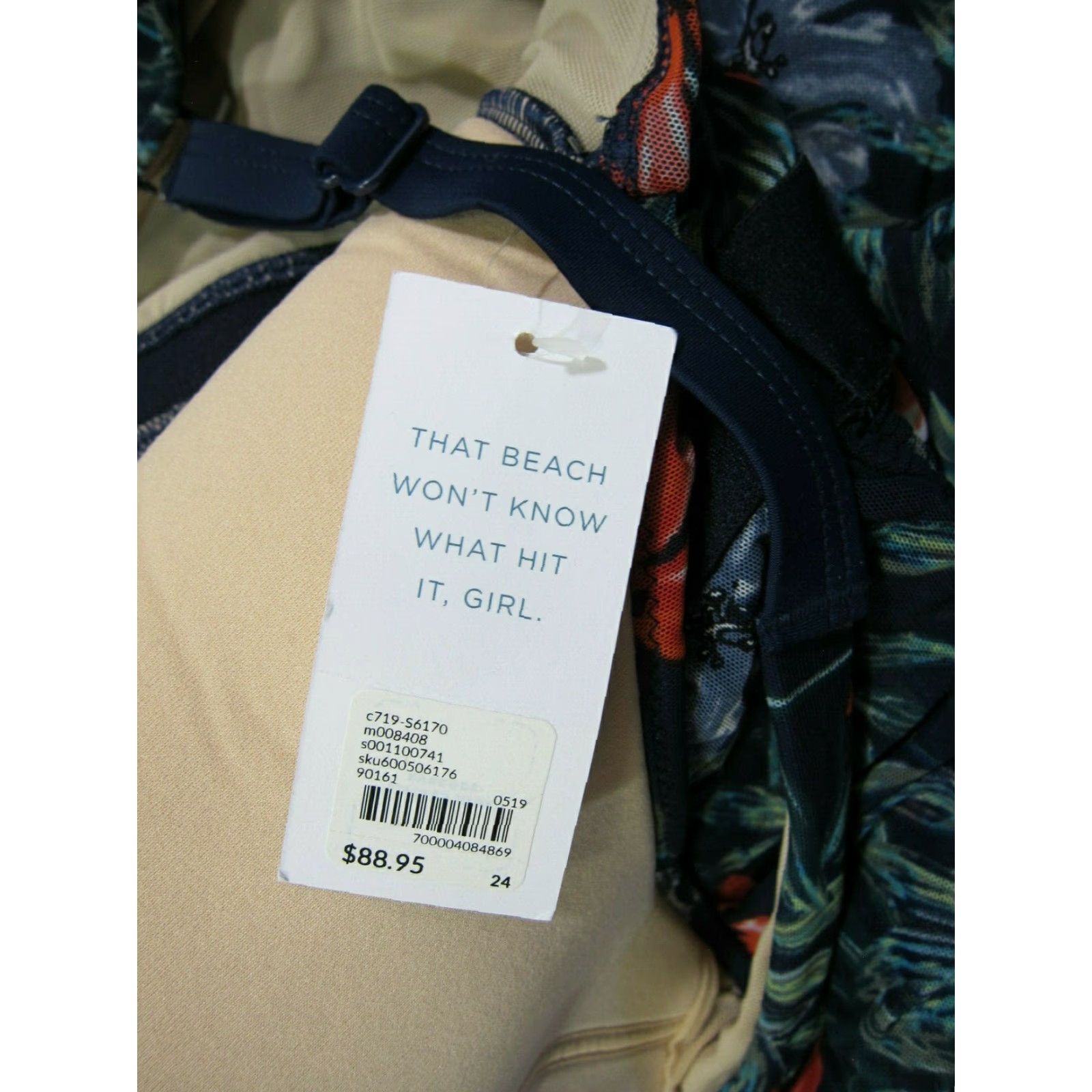 Vintage NWT Cacique Blue Green Floral Lightly Lined One Piece Swimsuit Dress Women 24 Size 4XL / US 24-26 - 3 Thumbnail