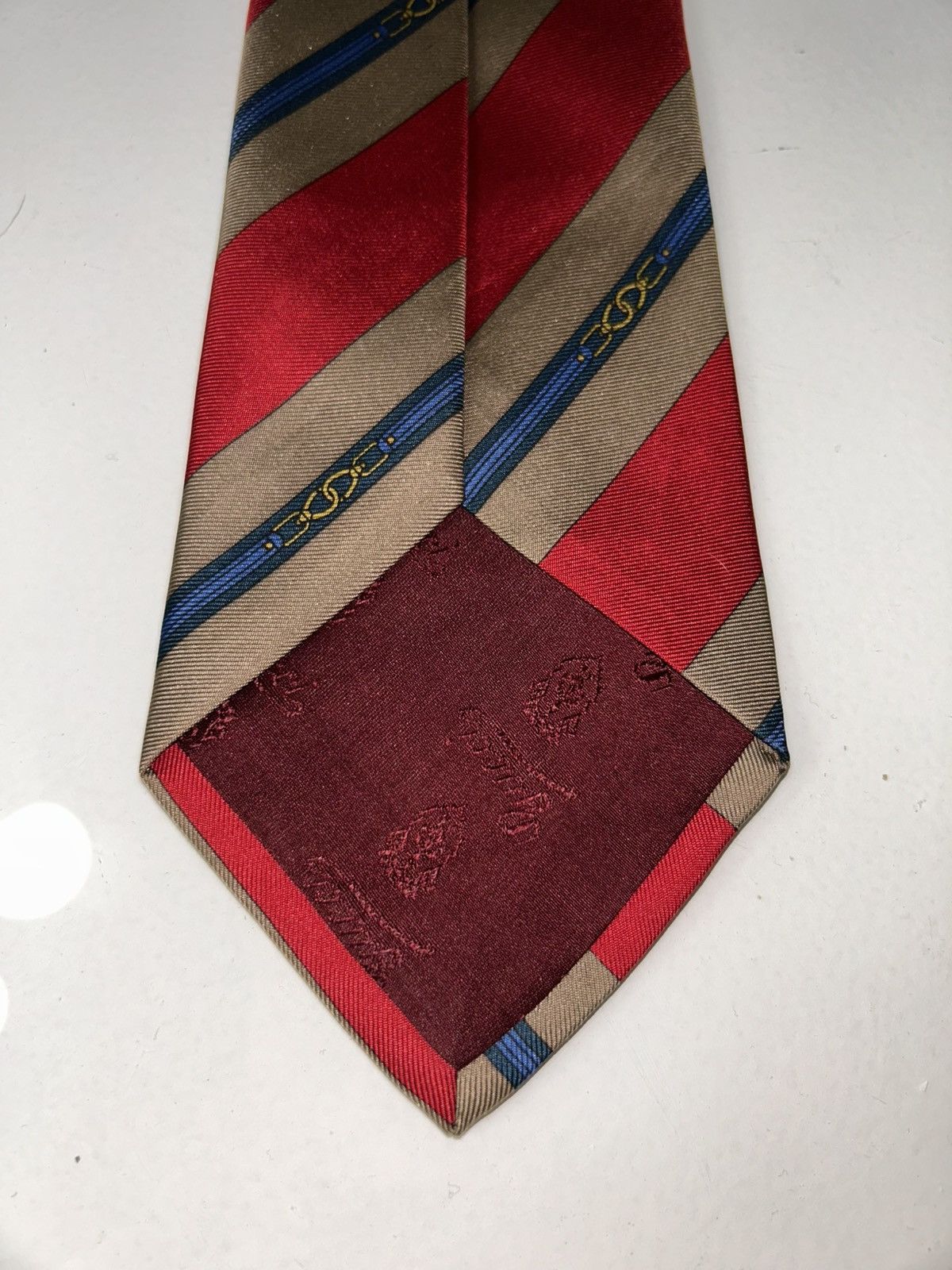 Gucci Vintage Gucci Red Gold & Blue Striped Men’s Silk Tie Size ONE SIZE - 10 Thumbnail