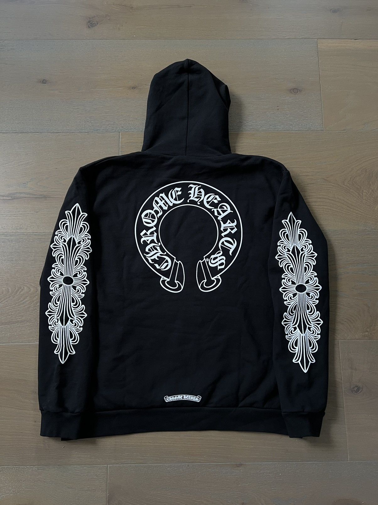 image of Chrome Hearts Horseshoe Floral Hoodie in Black, Men's (Size XL)