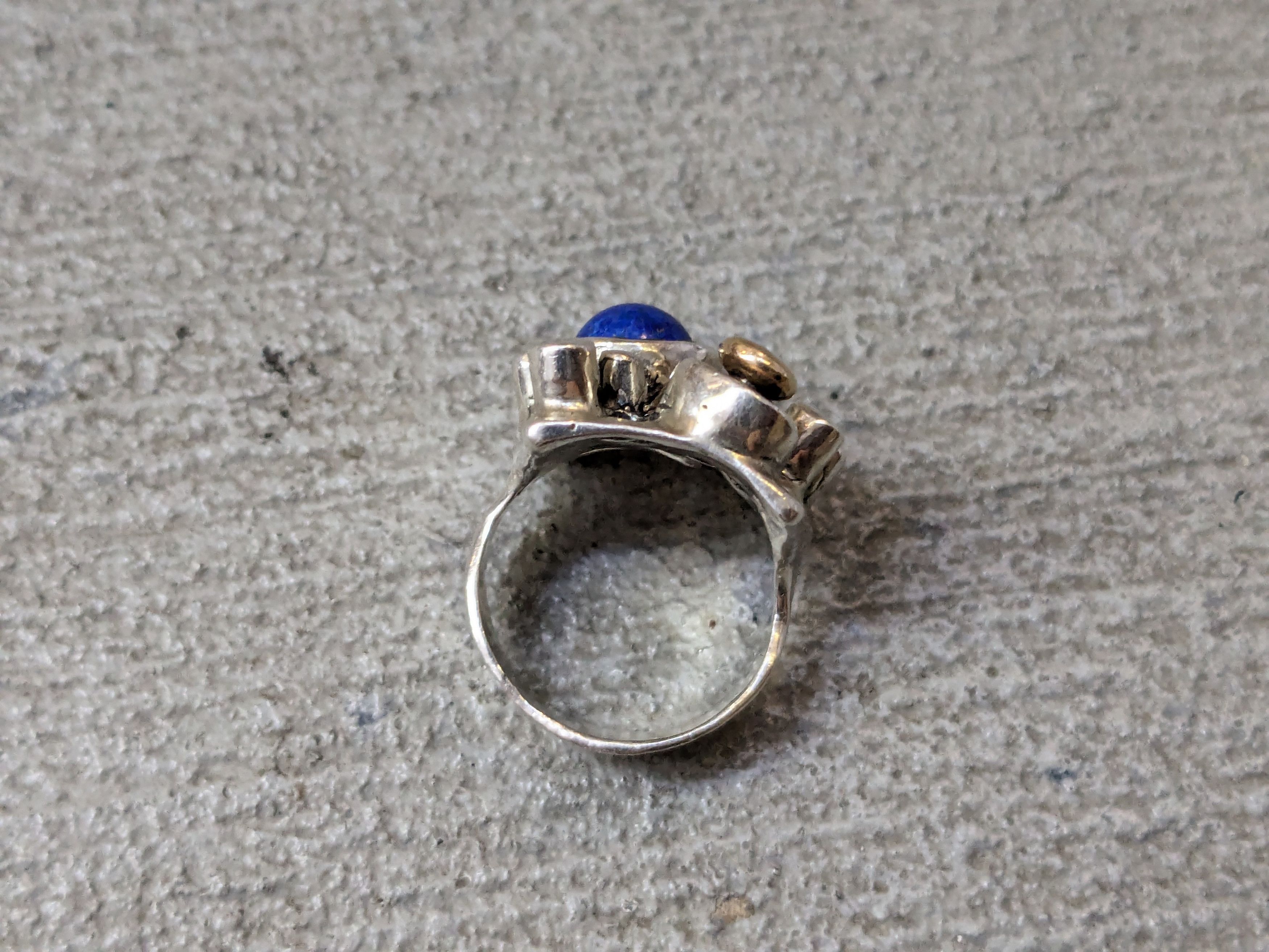 Jewelry × Vintage Vintage Sterling Silver Ring 7 Lapis Lazuli Modern Brutalist Size ONE SIZE - 4 Thumbnail
