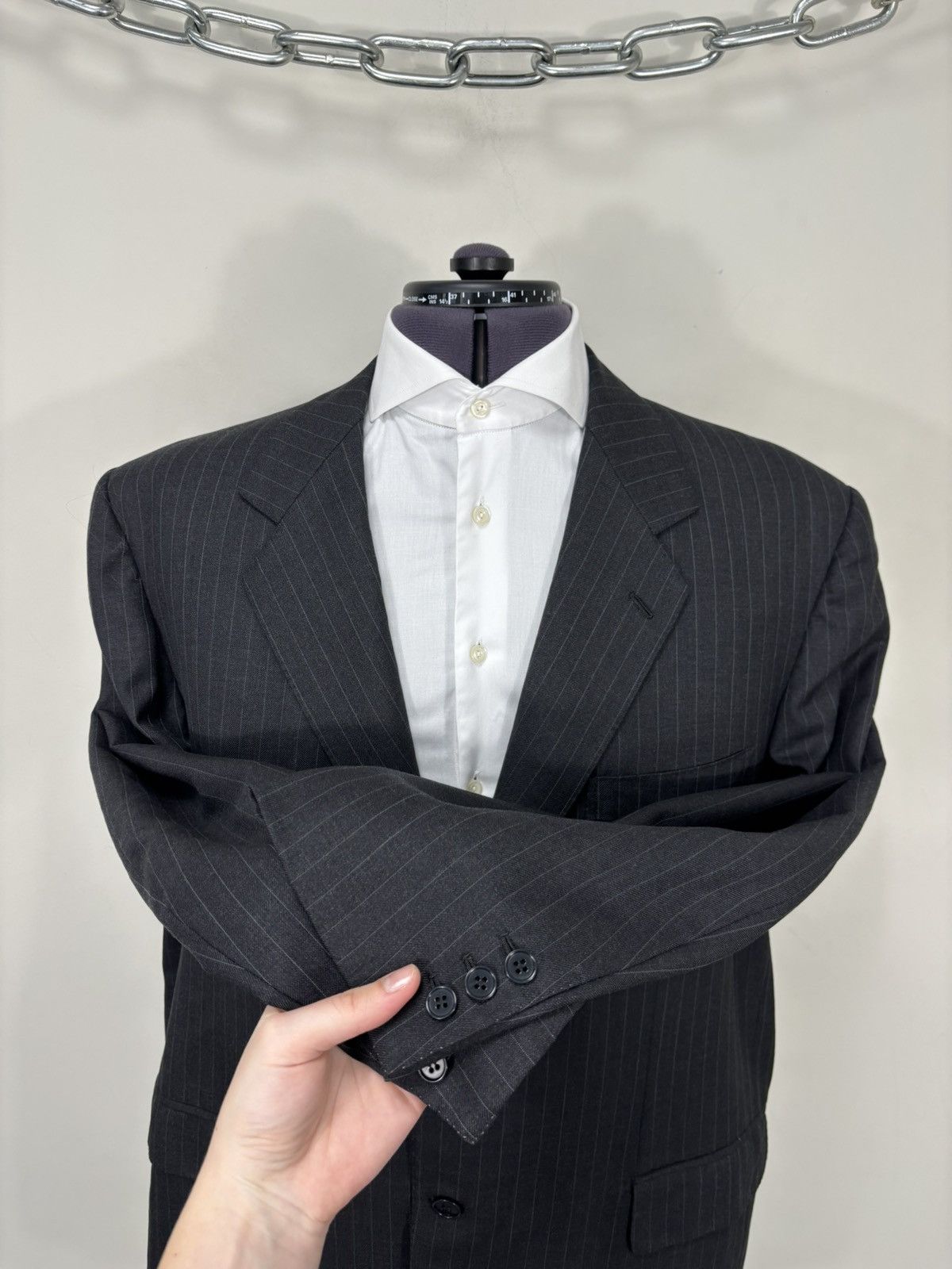 Holland & Sherry Holland & Sherry Men’s Dark Gray Pinstripe Wool Suit Size 52R - 7 Thumbnail