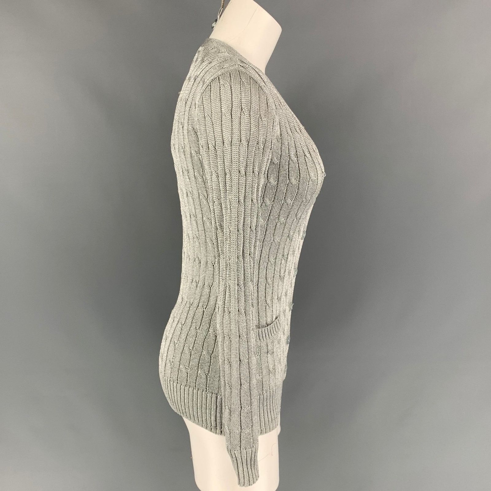 Ralph Lauren RALPH LAUREN Black Label S Silver Cable Knit Cardigan Set Size S / US 4 / IT 40 - 3 Thumbnail
