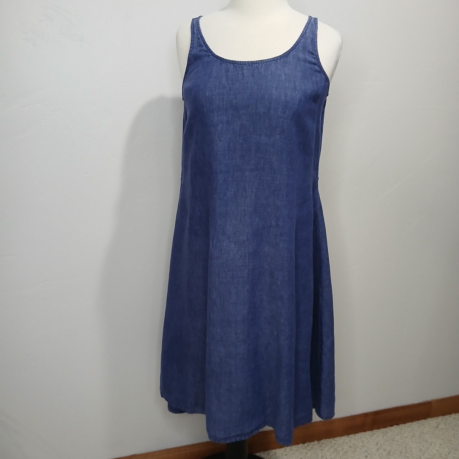 Eileen Fisher Eileen Fisher Linen Dress Small Blue Sleeveless Tie Waist Size S / US 4 / IT 40 - 8 Thumbnail