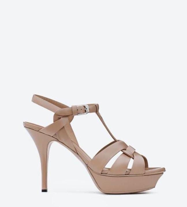 image of Saint Laurent Paris O1S1Wg110424Tribute Sandals In Smooth Leather In Dark Beige, Women's