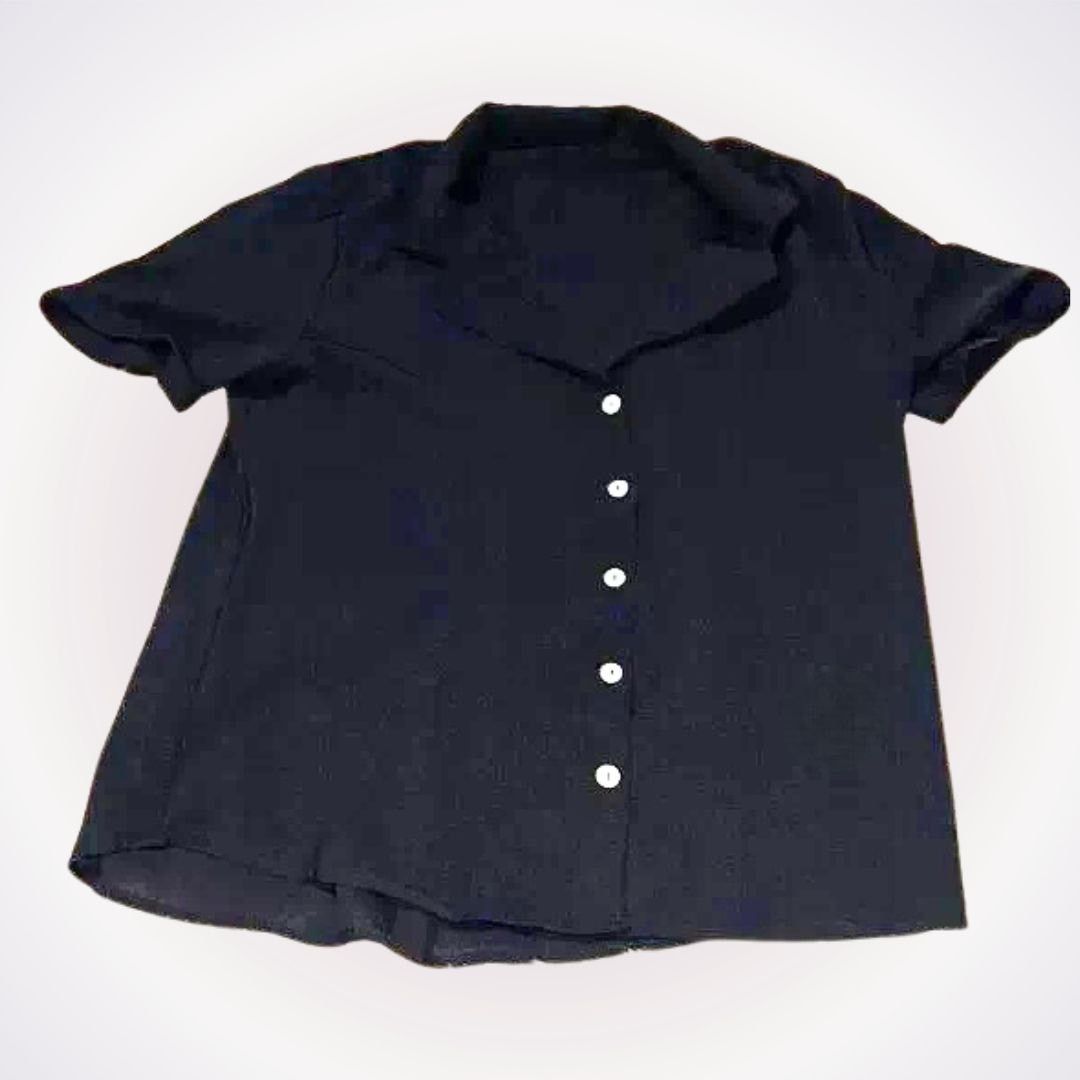 Shein SHEIN Black Short Sleeve Button Front Blouse | Sz M Size M / US 6-8 / IT 42-44 - 1 Thumbnail
