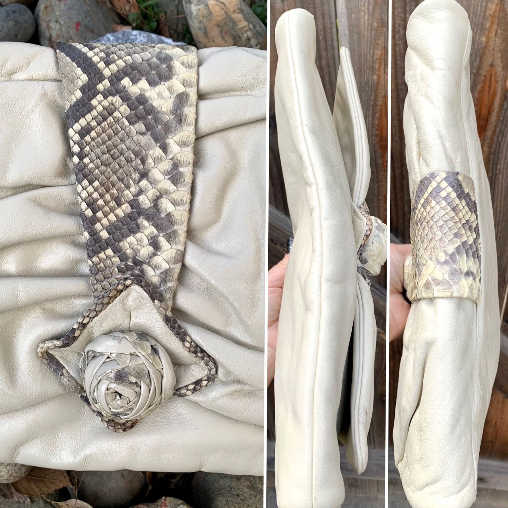 Vintage VINTAGE Sharif Leather Clutch Bag with Snakeskin Accent 80s 1980s Womens Size ONE SIZE - 4 Thumbnail