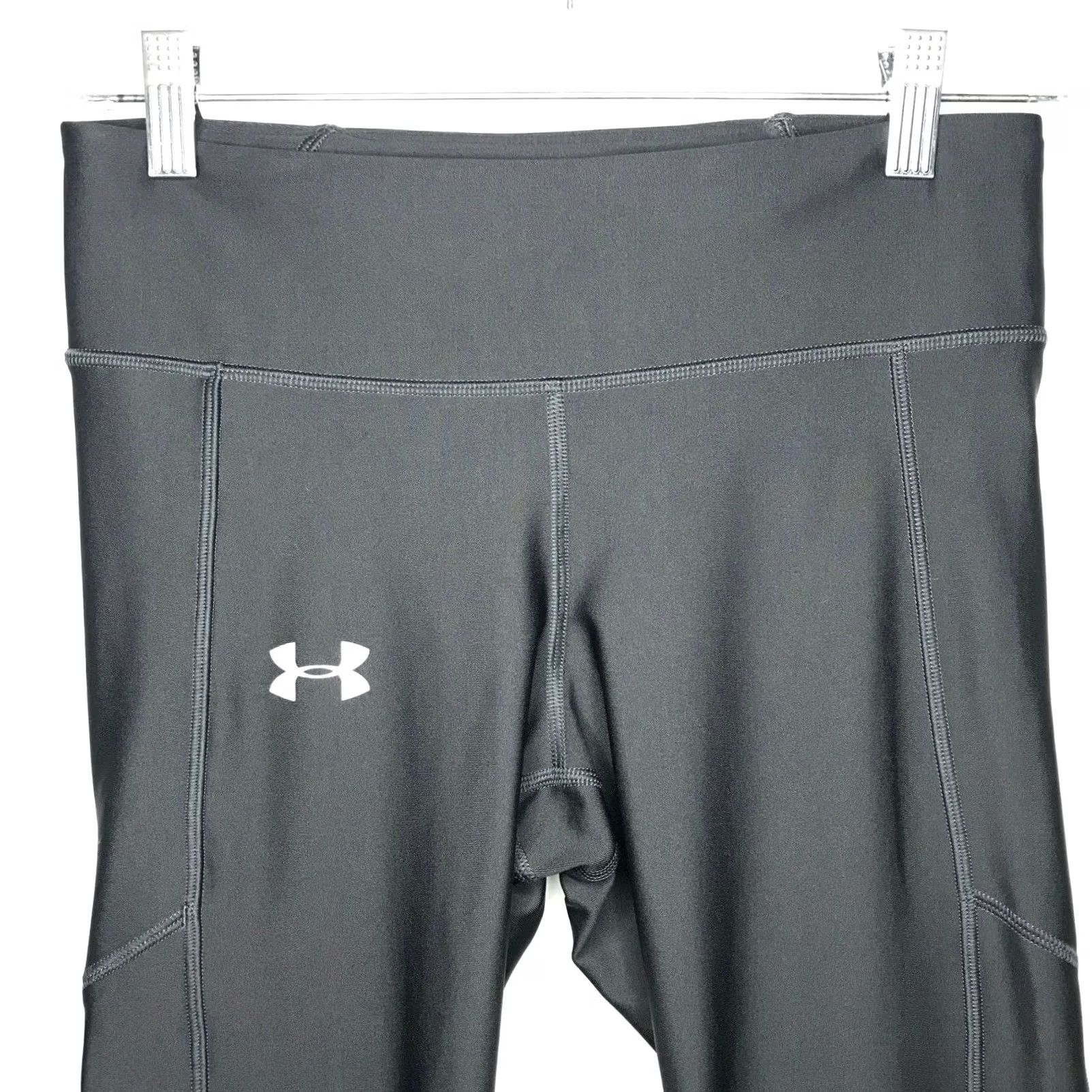 Under Armour Under Armour Run Heat Gear Women's Cropped Leggings M Gray Lime Compression Crop Leggings Size 32" / US 10 / IT 46 - 3 Thumbnail
