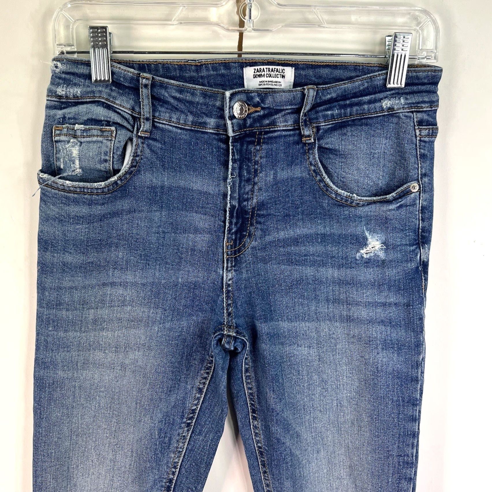 Zara ZARA Trafaluc Slim Ankle Distressed Denim Jeans Womens 6 Blue Medium Wash Inseam 26in Mid Rise 8.5-10.5in Full Length Style: Ankle Size 28" / US 6 / IT 42 - 2 Thumbnail