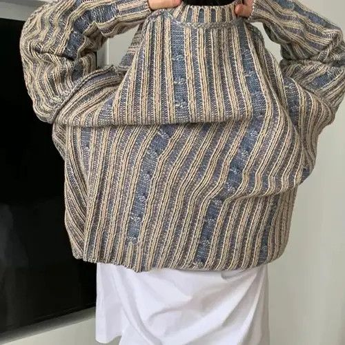 Japanese Brand Etsuko x Konno Men Loose Knitted Printed O Neck Long Sleeve Size US L / EU 52-54 / 3 - 4 Thumbnail