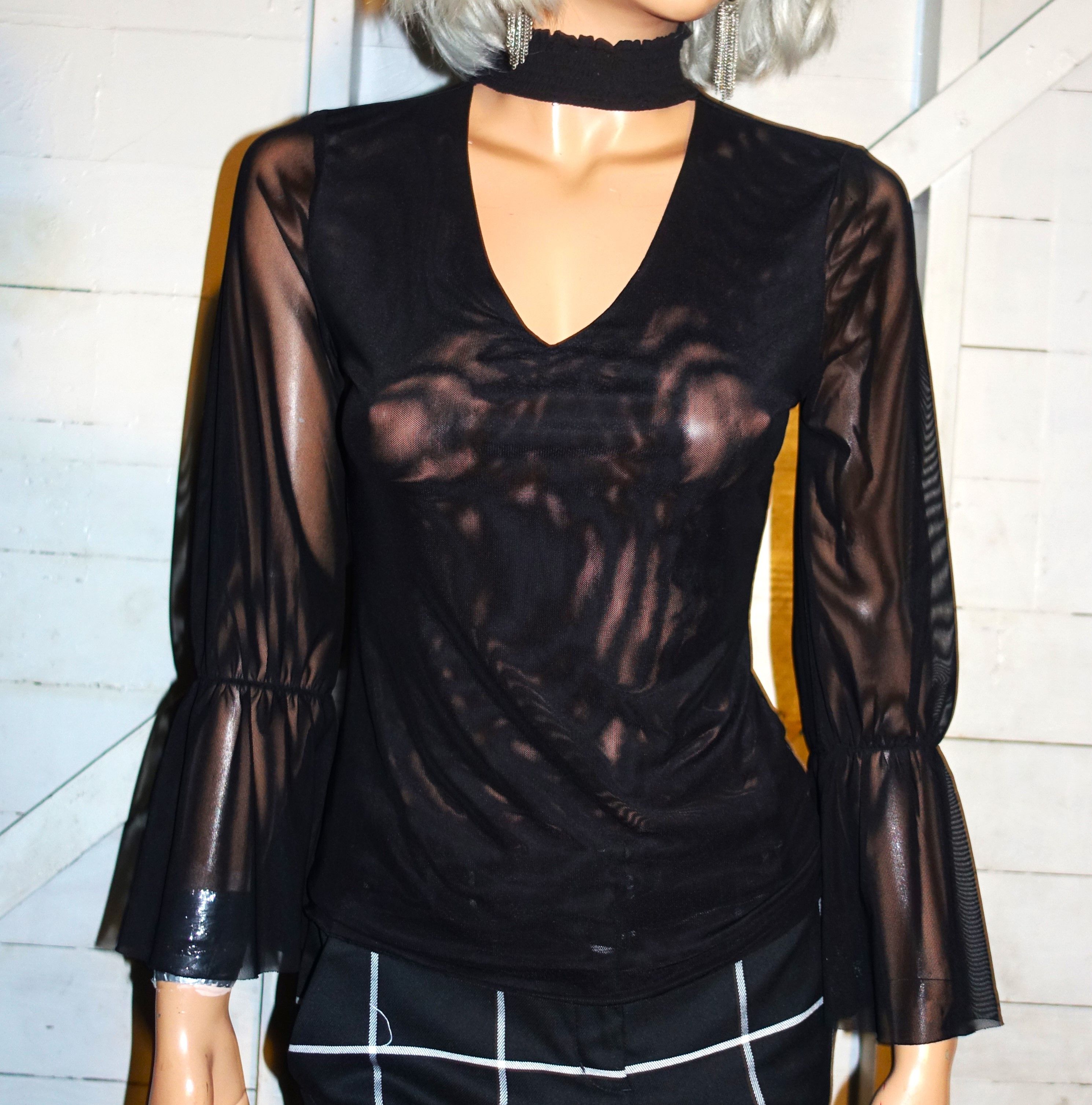 Other Crave Fame Black Sheer Choker Blouse S Size S / US 4 / IT 40 - 1 Thumbnail