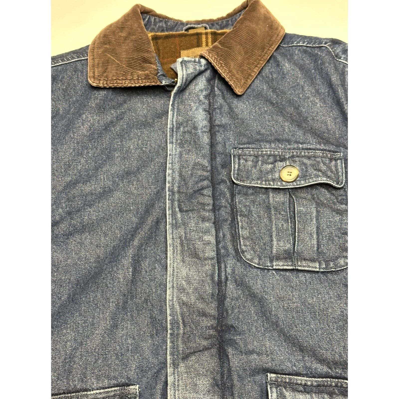 Vintage VINTAGE St Johns Bay Denim Over Coat Mens M Flannel Lined Corduroy Collar Coat Mens Medium Blue Denim Overcoat Size US M / EU 48-50 / 2 - 3 Thumbnail