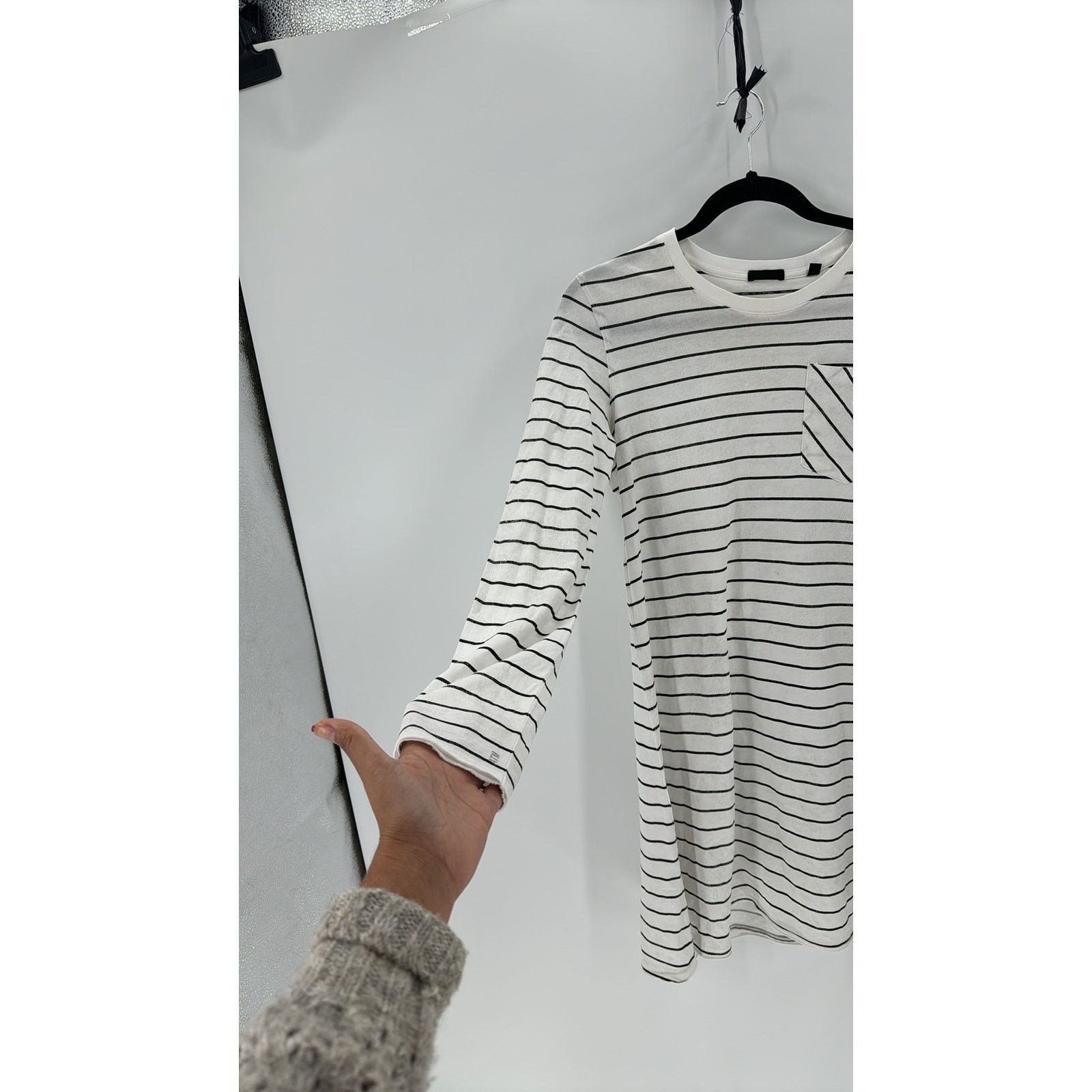 ATM ATM Stripe Shimmer Long Sleeve T-Shirt Dress Chalk/Black Size M / US 6-8 / IT 42-44 - 6 Thumbnail